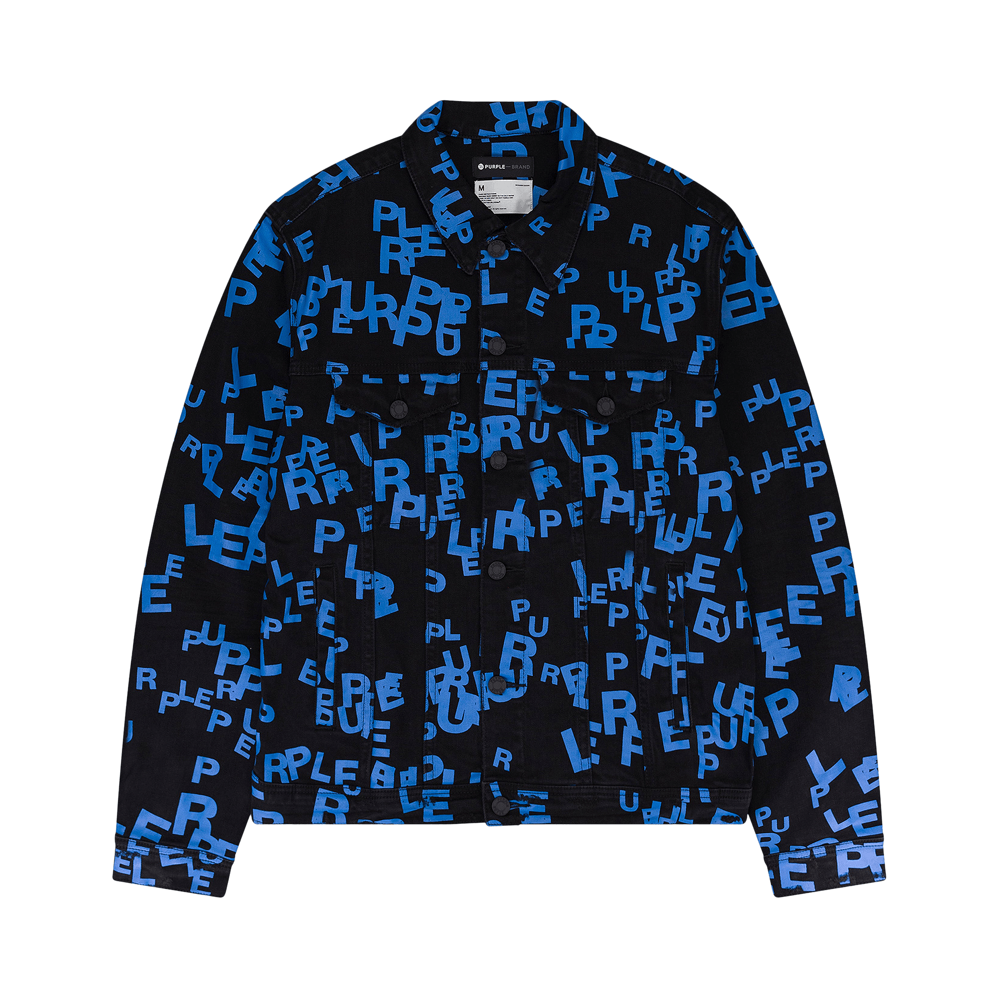 PURPLE BRAND Letters Screen Print Trucker Denim Jacket 'Black/Blue'