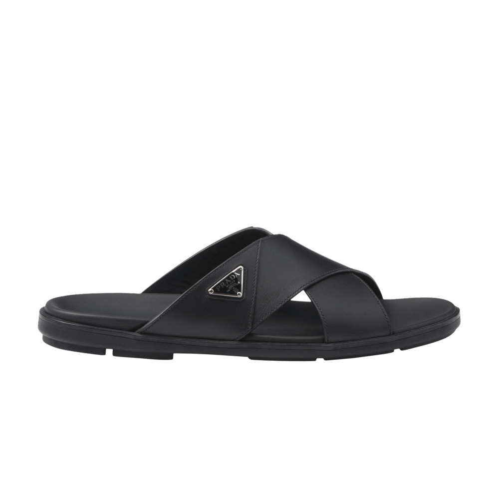 Prada Leather Criss Cross Slide 'Black'