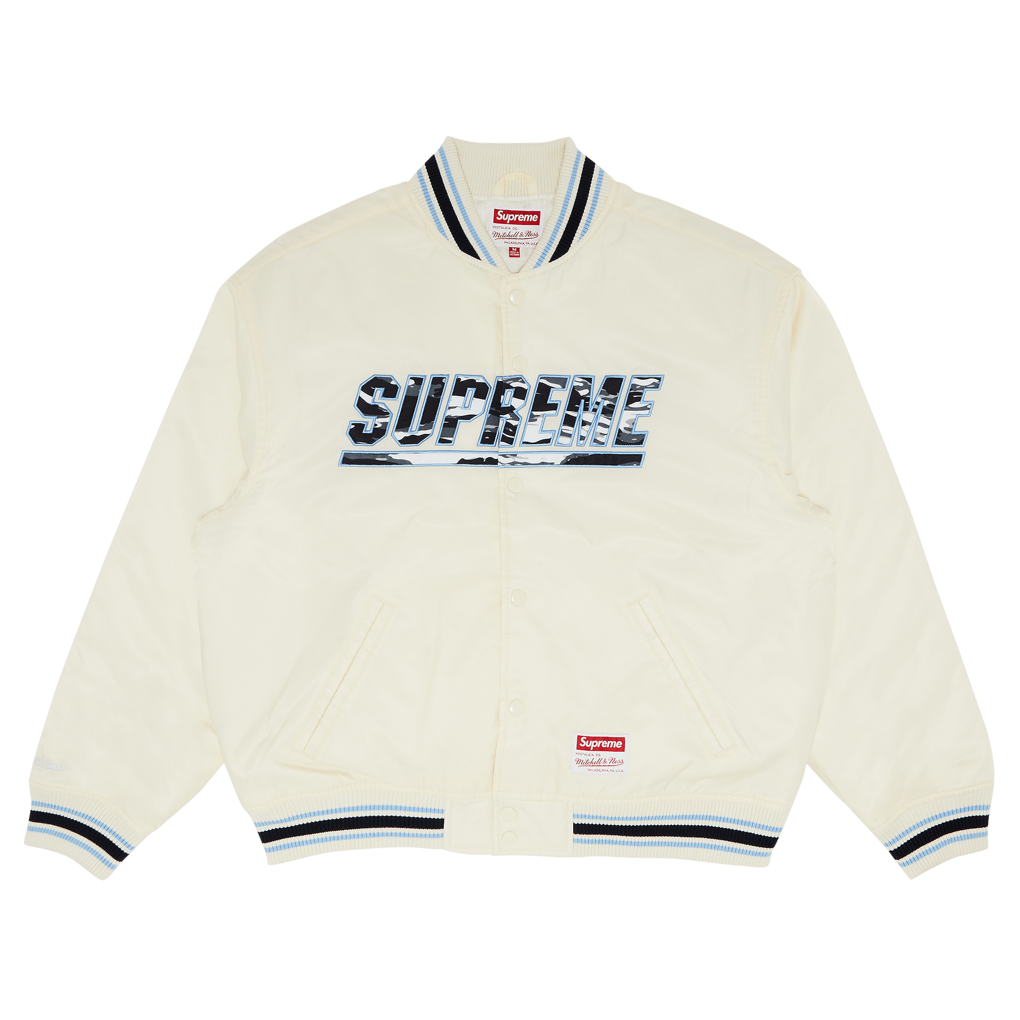 Supreme x Mitchell & Ness Camo Logo Varsity Jacket 'White'
