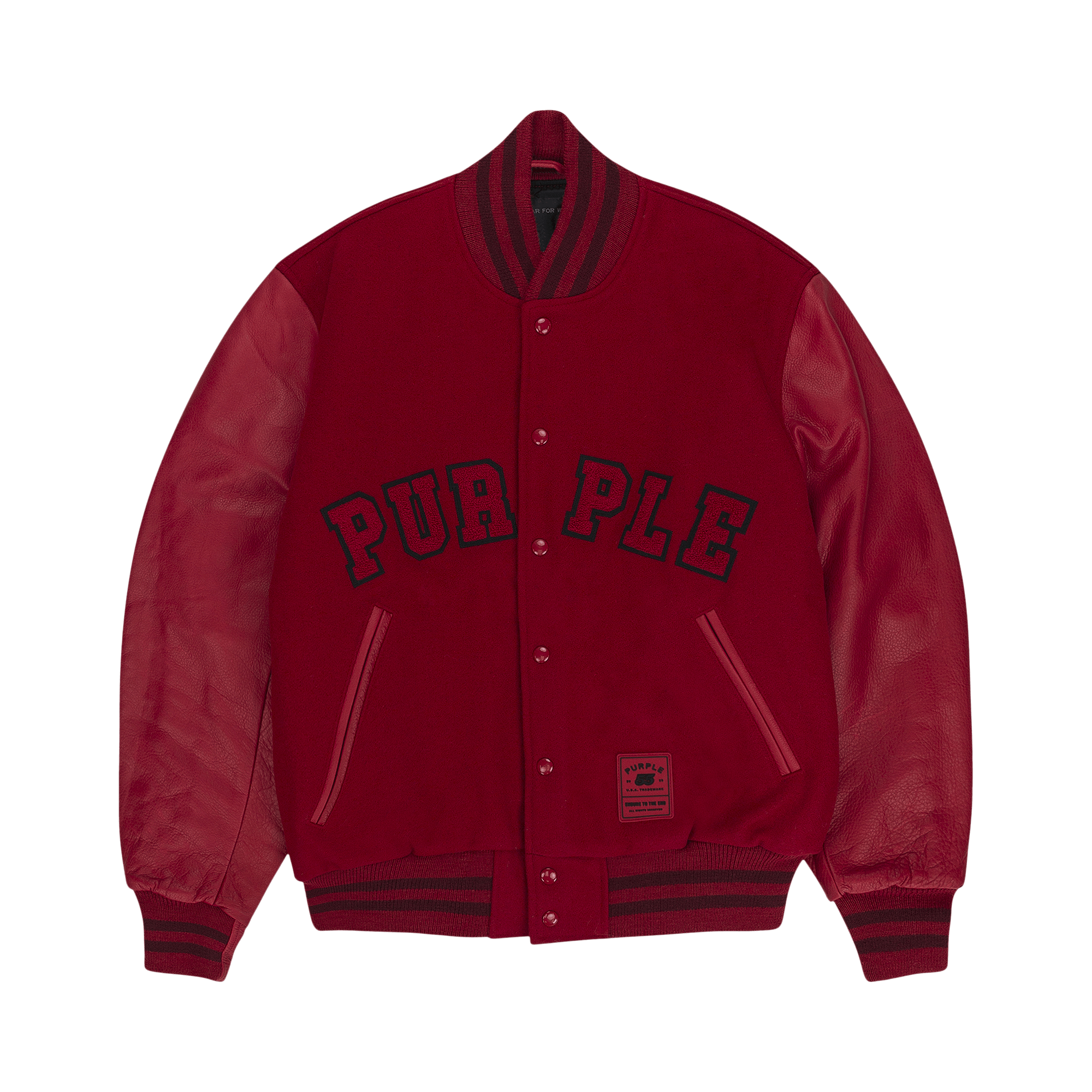 PURPLE BRAND Varsity Logo Melton Bomber Jacket 'Red'