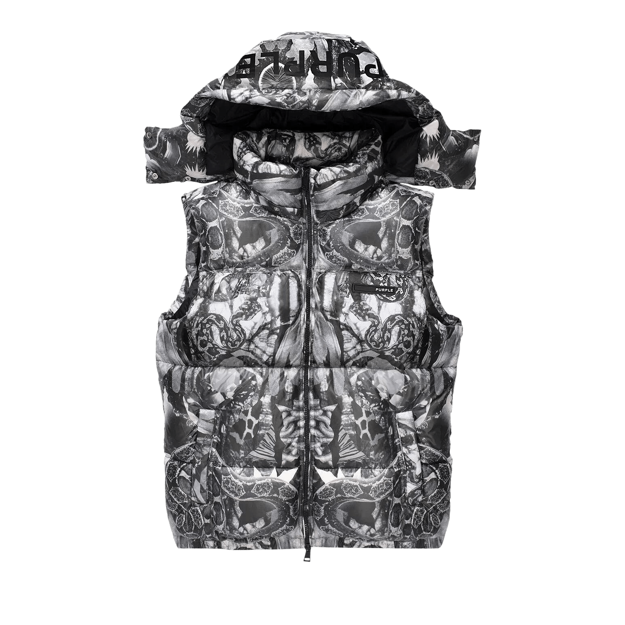PURPLE BRAND Poly Snap Off Hood Puffer Vest 'Black'