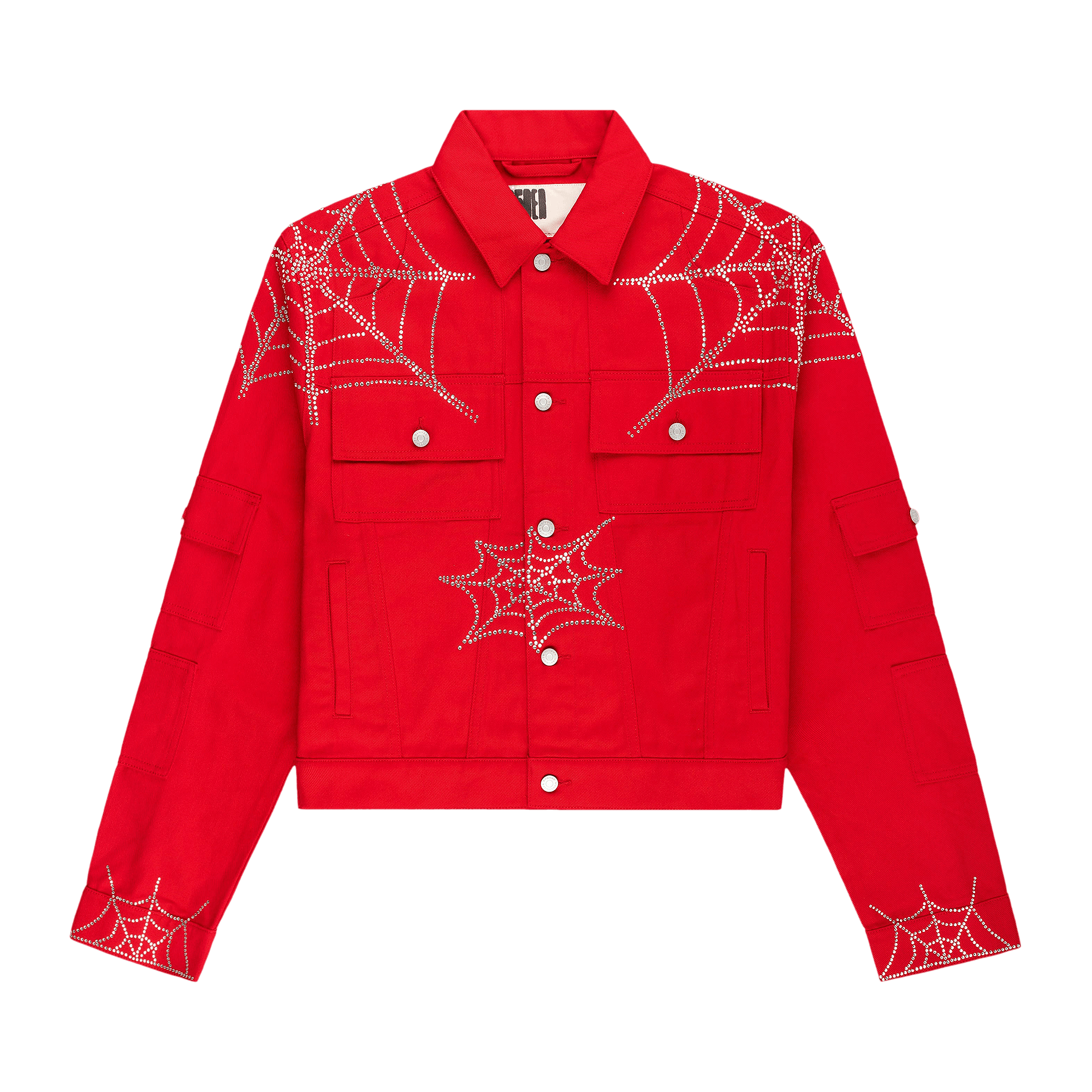 Sp5der Web Denim Cropped Trucker Jacket 'Red'