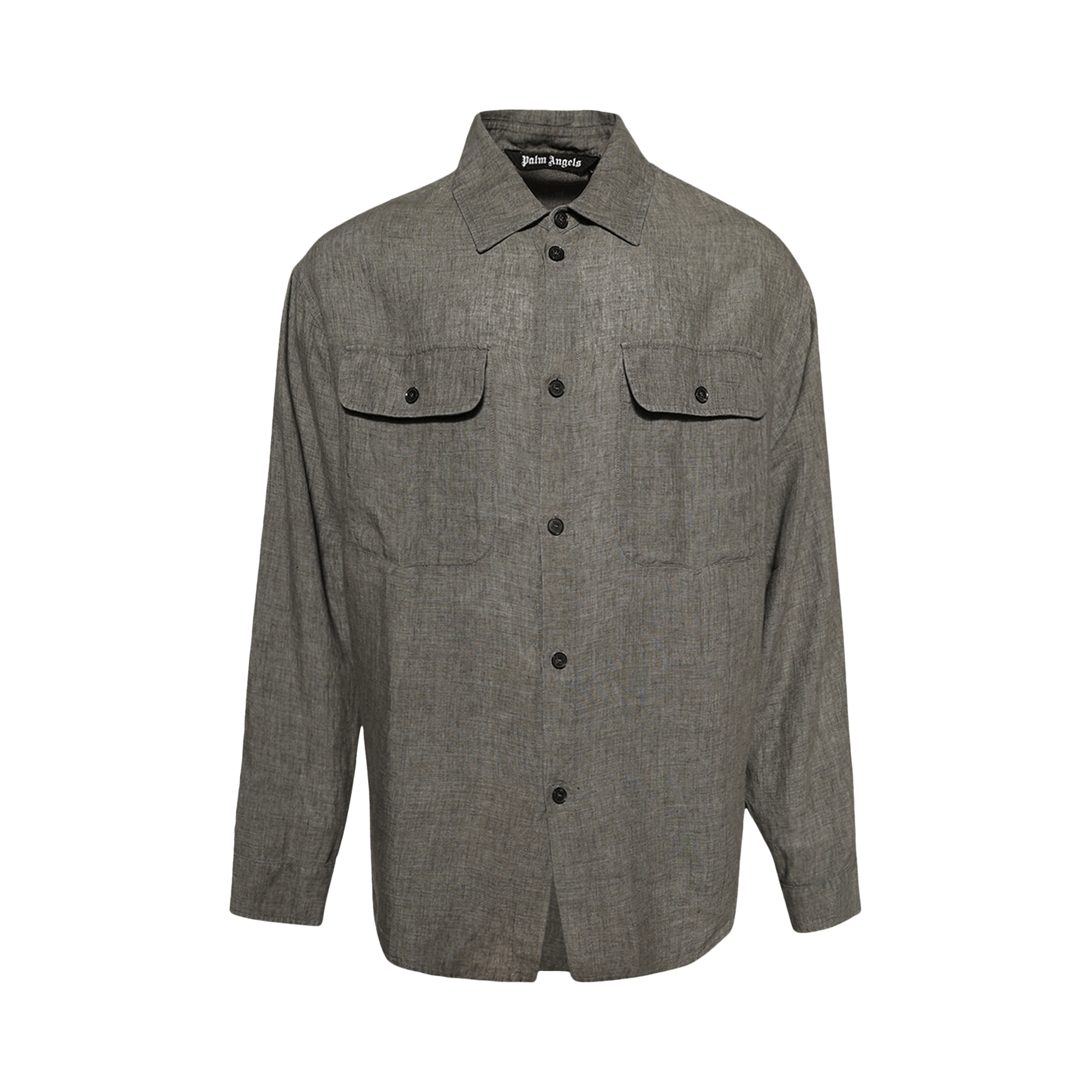 Palm Angels Curved Logo Linen Overshirt 'Military Grey'