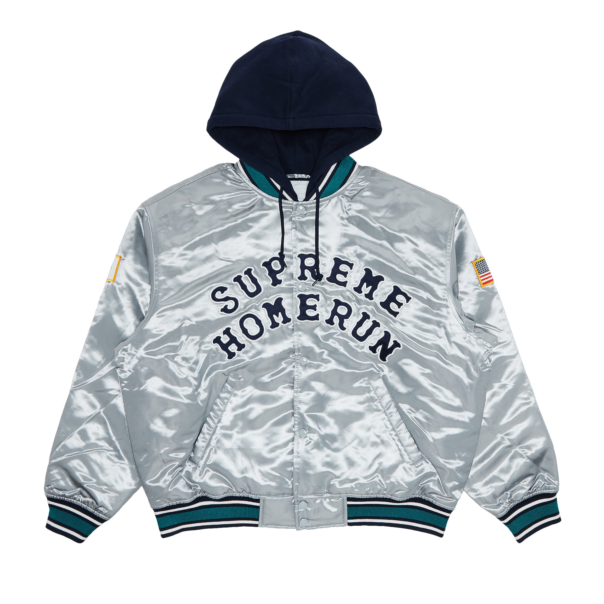 Supreme x Homerun Satin Hooded Varsity Jacket 'Silver'
