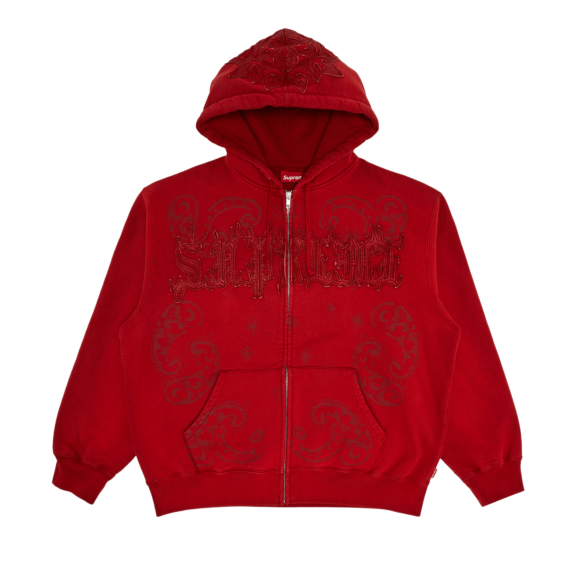 Supreme Leather Appliqué Zip Up Hooded Sweatshirt 'Burnt Red'