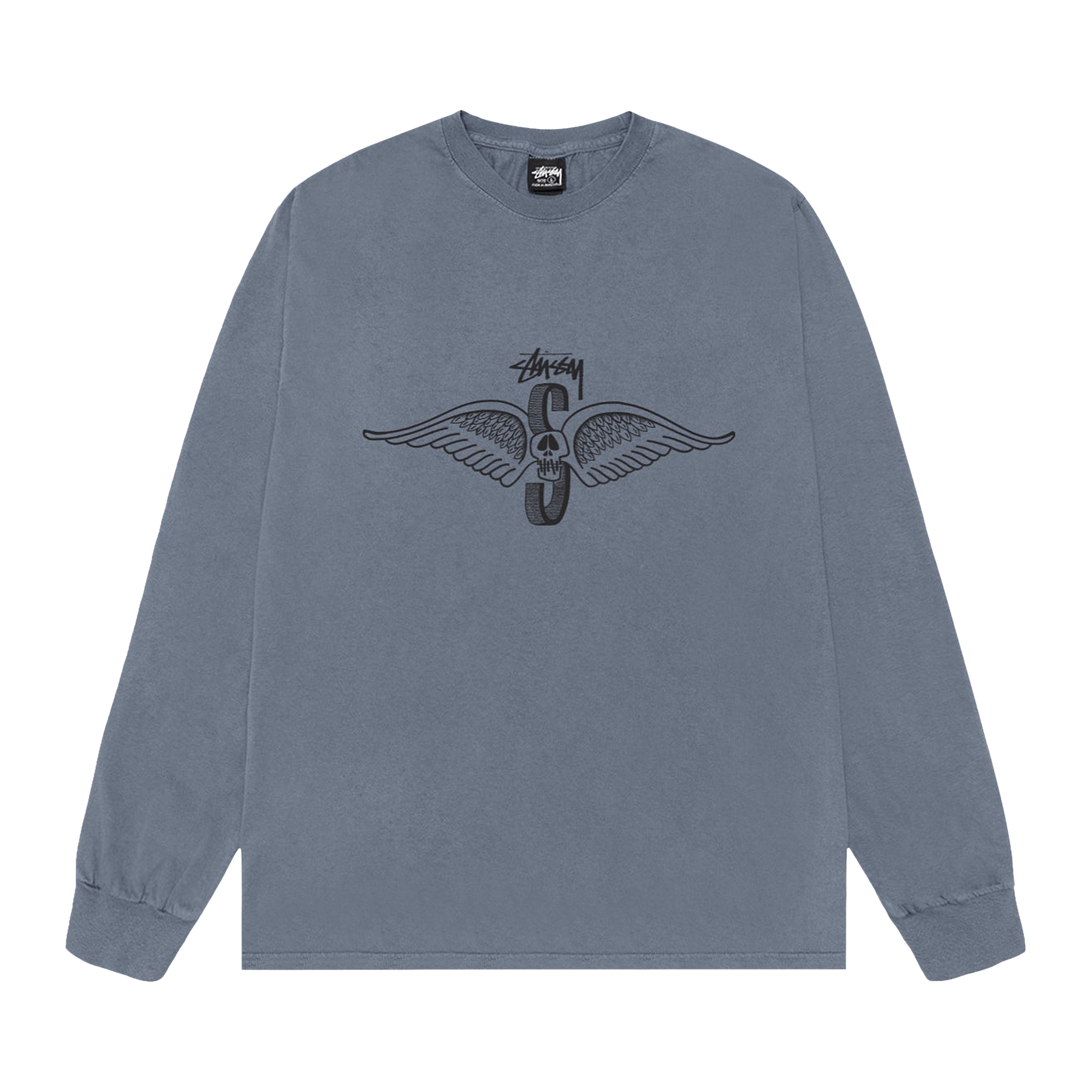 Stussy Skull Wings Long-Sleeve Tee Pigment Dyed 'Navy'