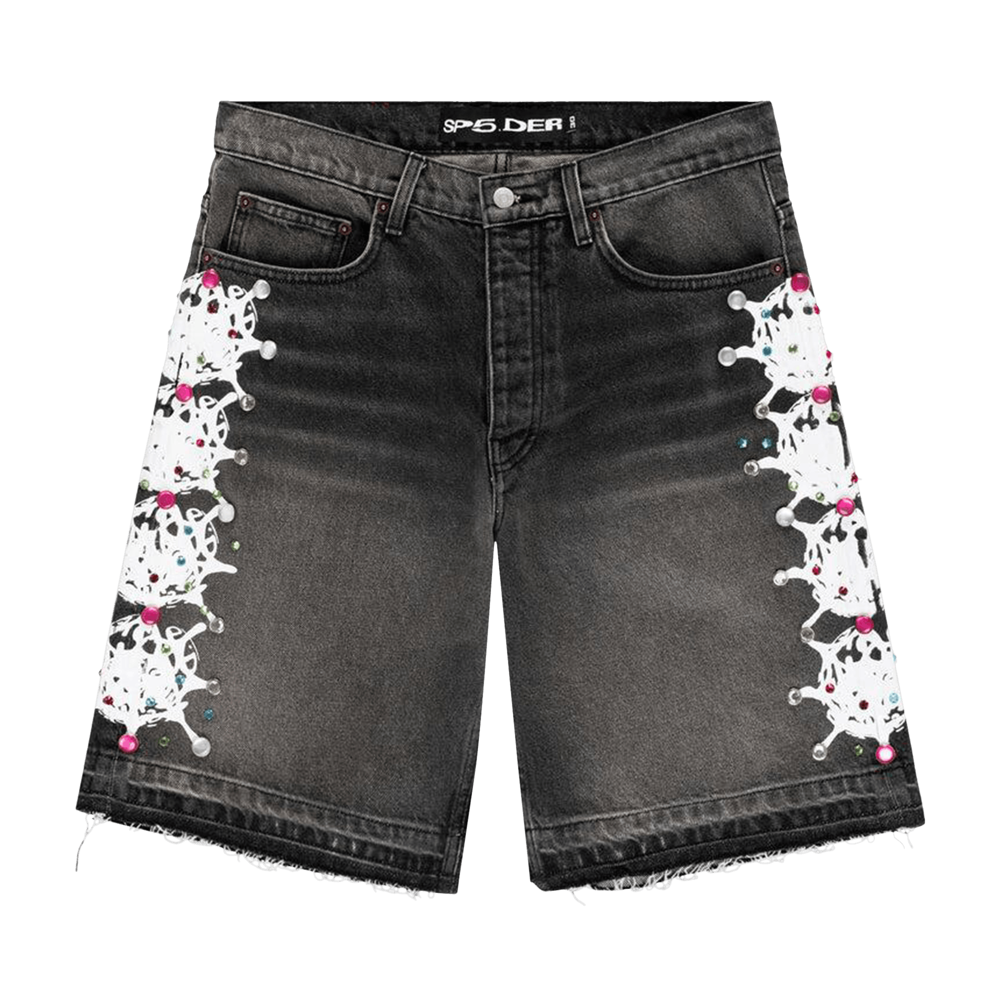 Sp5der Web Stone Denim Shorts 'Black Wash'