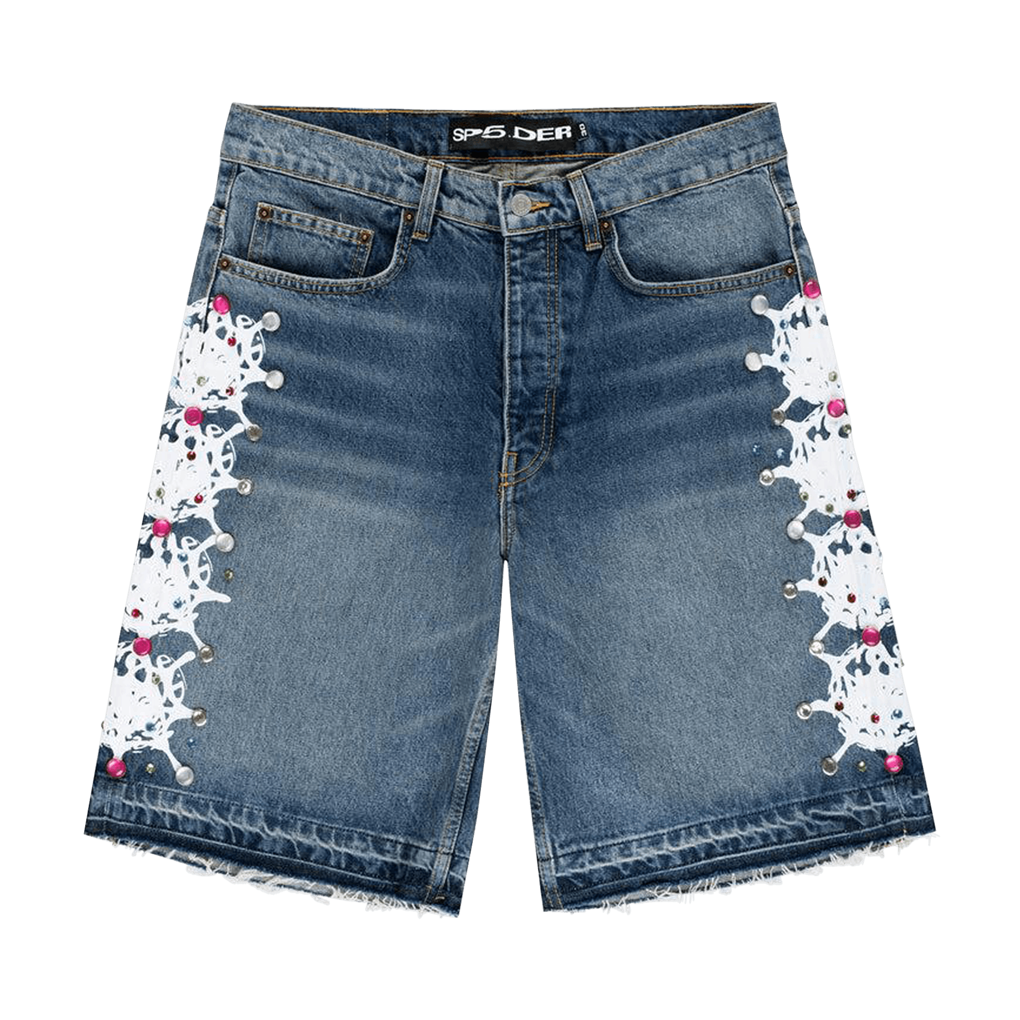 Sp5der Web Stone Denim Shorts 'Light Blue Wash'
