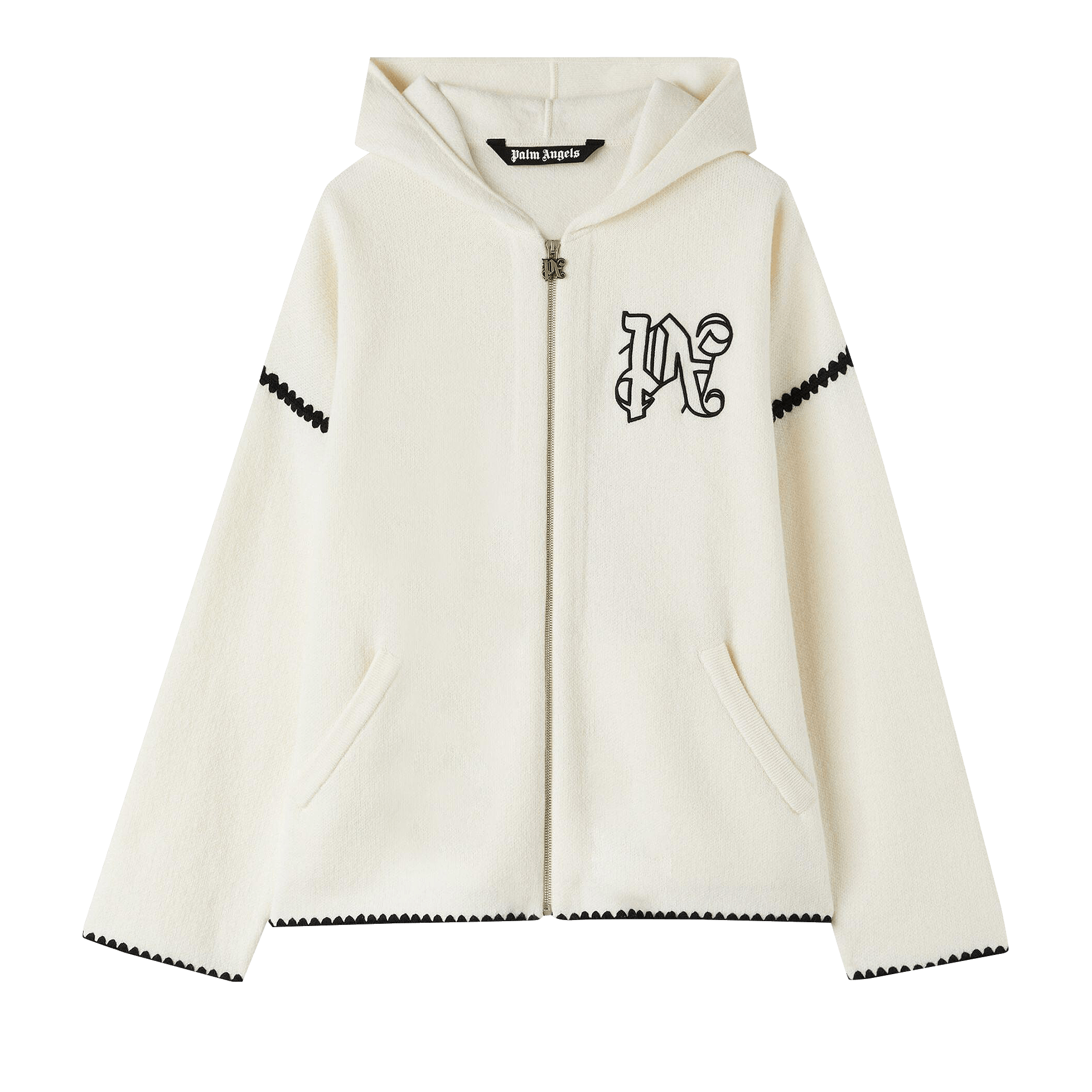 Palm Angels Monogram Knit Zip Hoodie 'Off White'
