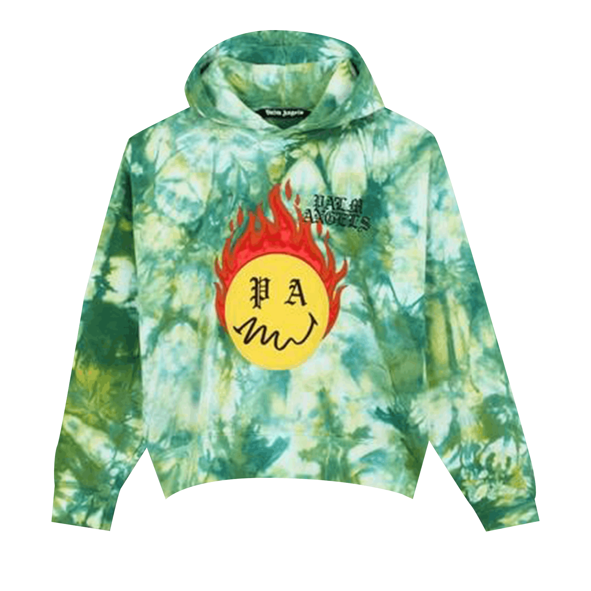 Palm Angels Tie Dye Burning Head Hoodie 'Green/Yellow'