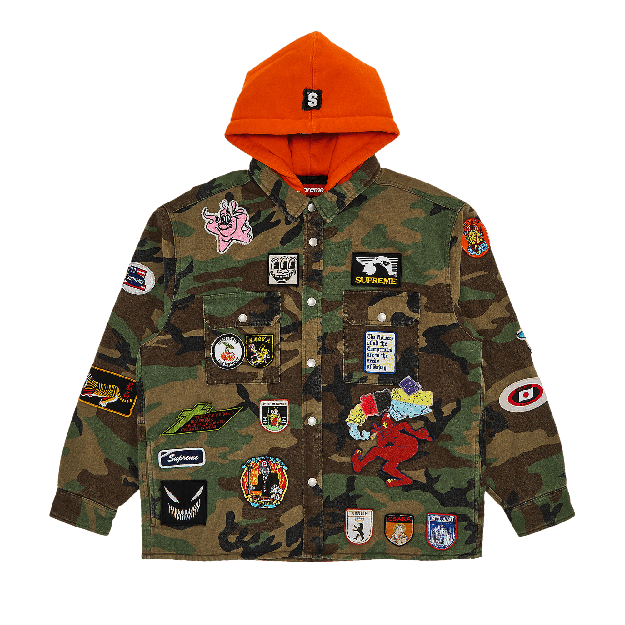 Supreme Patches Hooded Zip Up Shirt 'Woodland Camo'