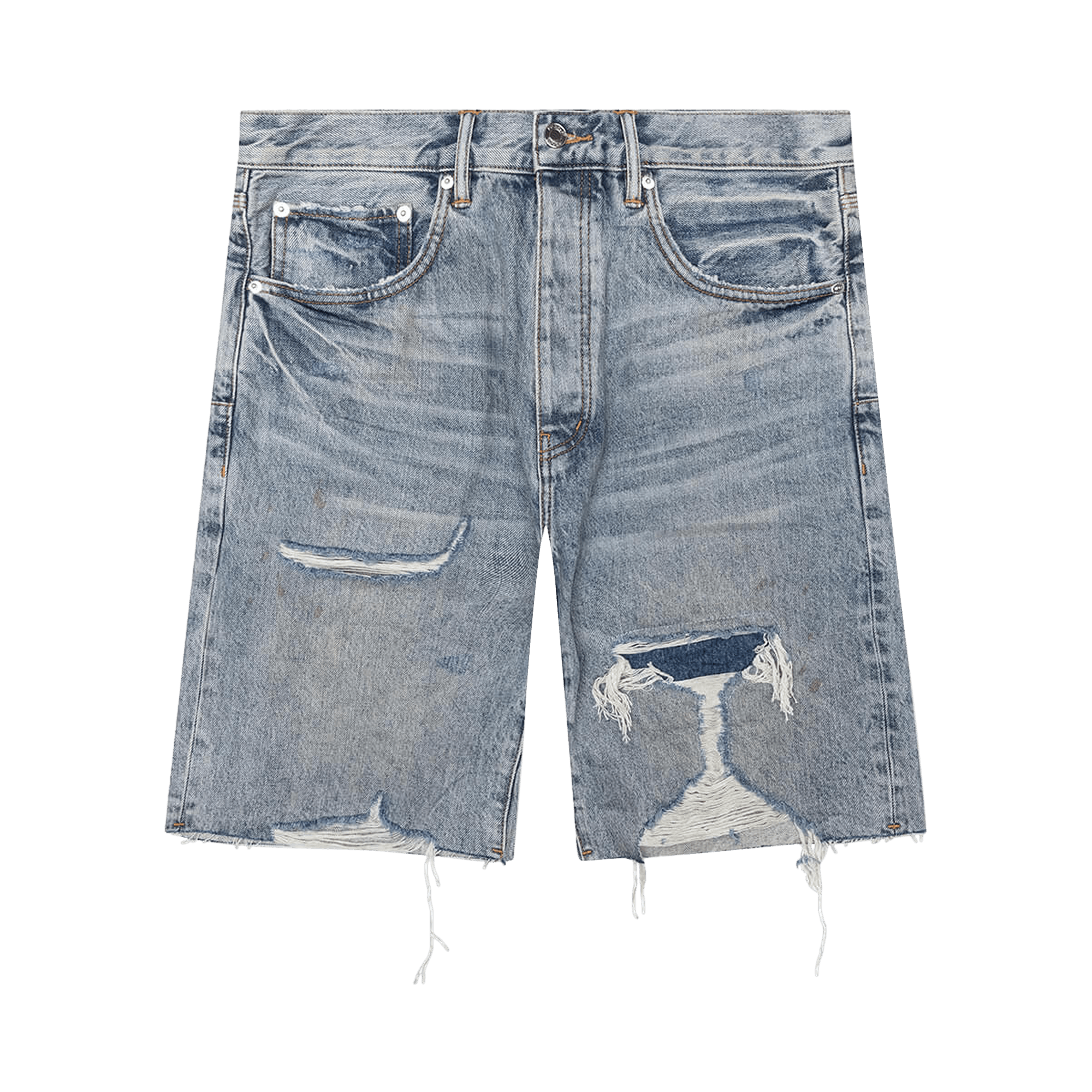 PURPLE BRAND Faros Rip Patched Shorts 'Light Indigo'