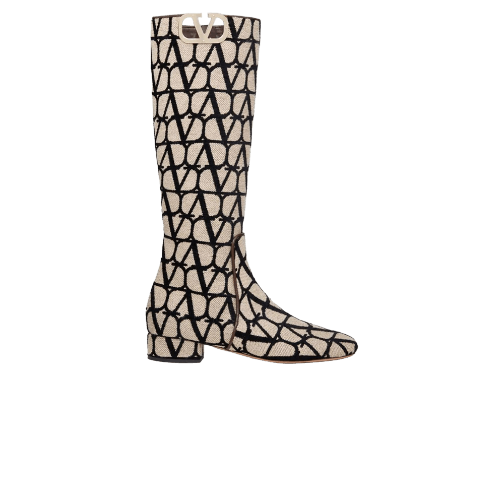 Valentino Wmns V Logo Toile Iconographe Boot 'Beige Black'