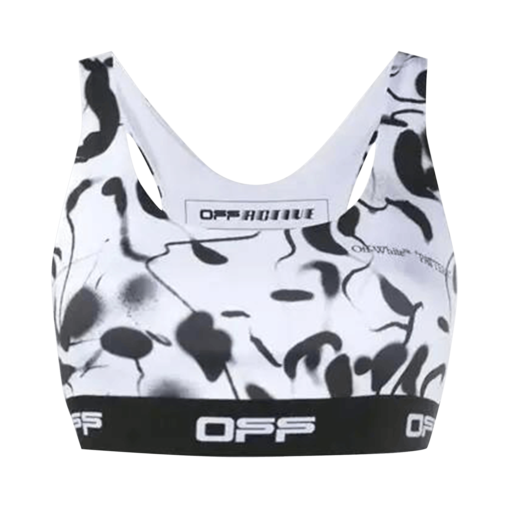 Off-White Abstract Print Racerback Sports Bra 'Black/White'