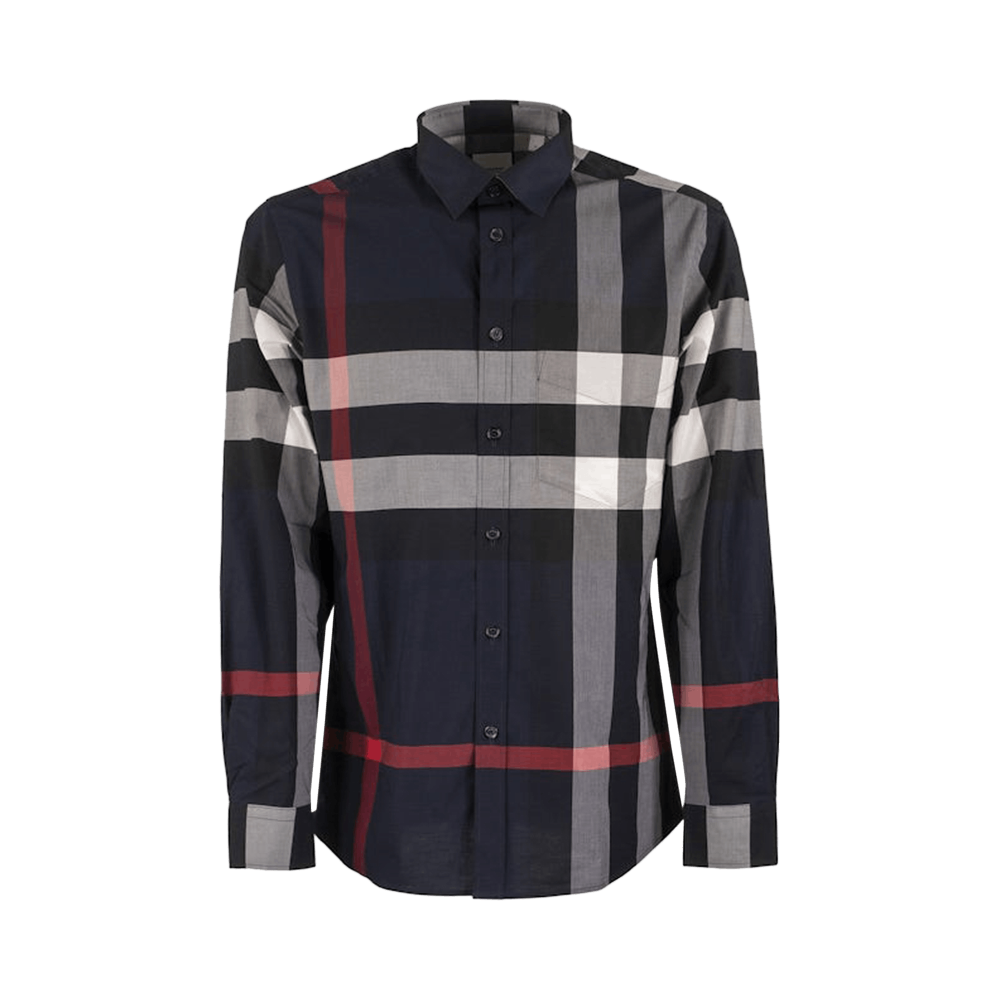 Burberry Check Stretch Cotton Poplin Shirt 'Navy'