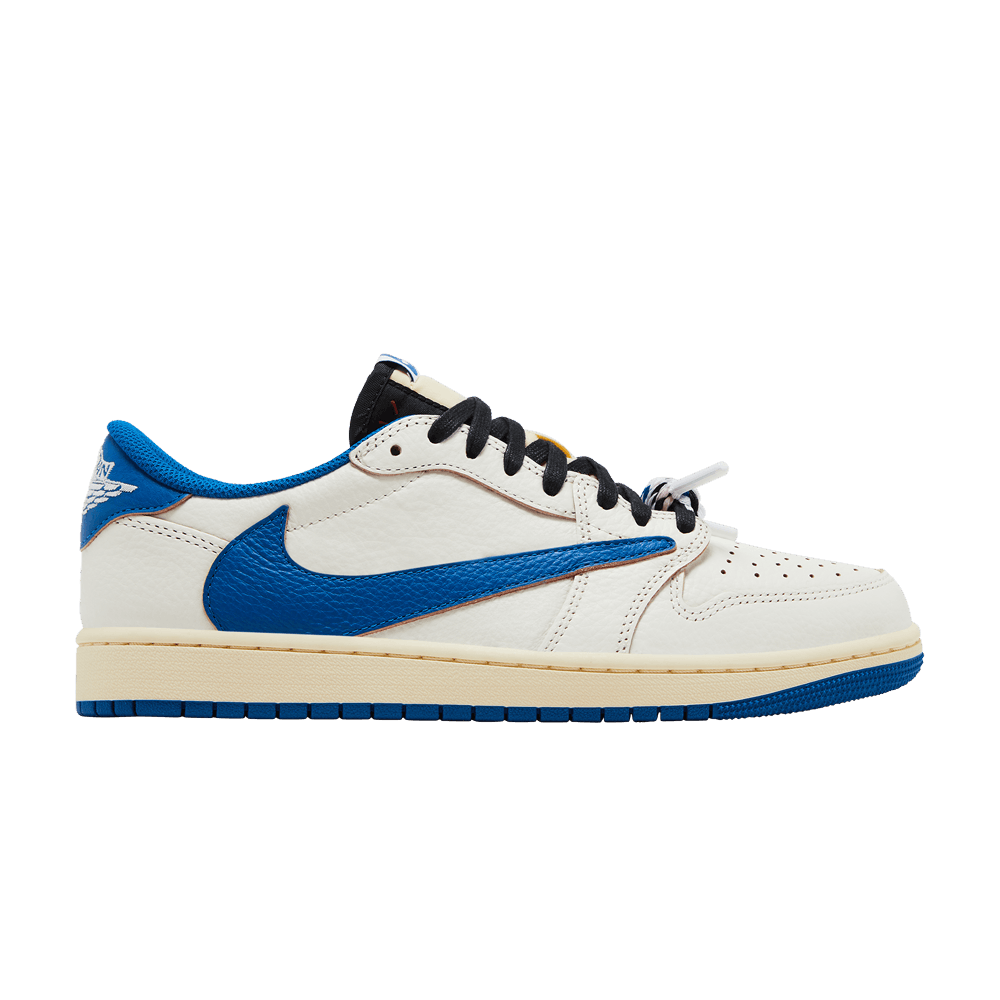 Дизайн фрагмента x Трэвис Скотт x Air Jordan 1 Ретро-модель Low OG SP 'Sail Military Blue'