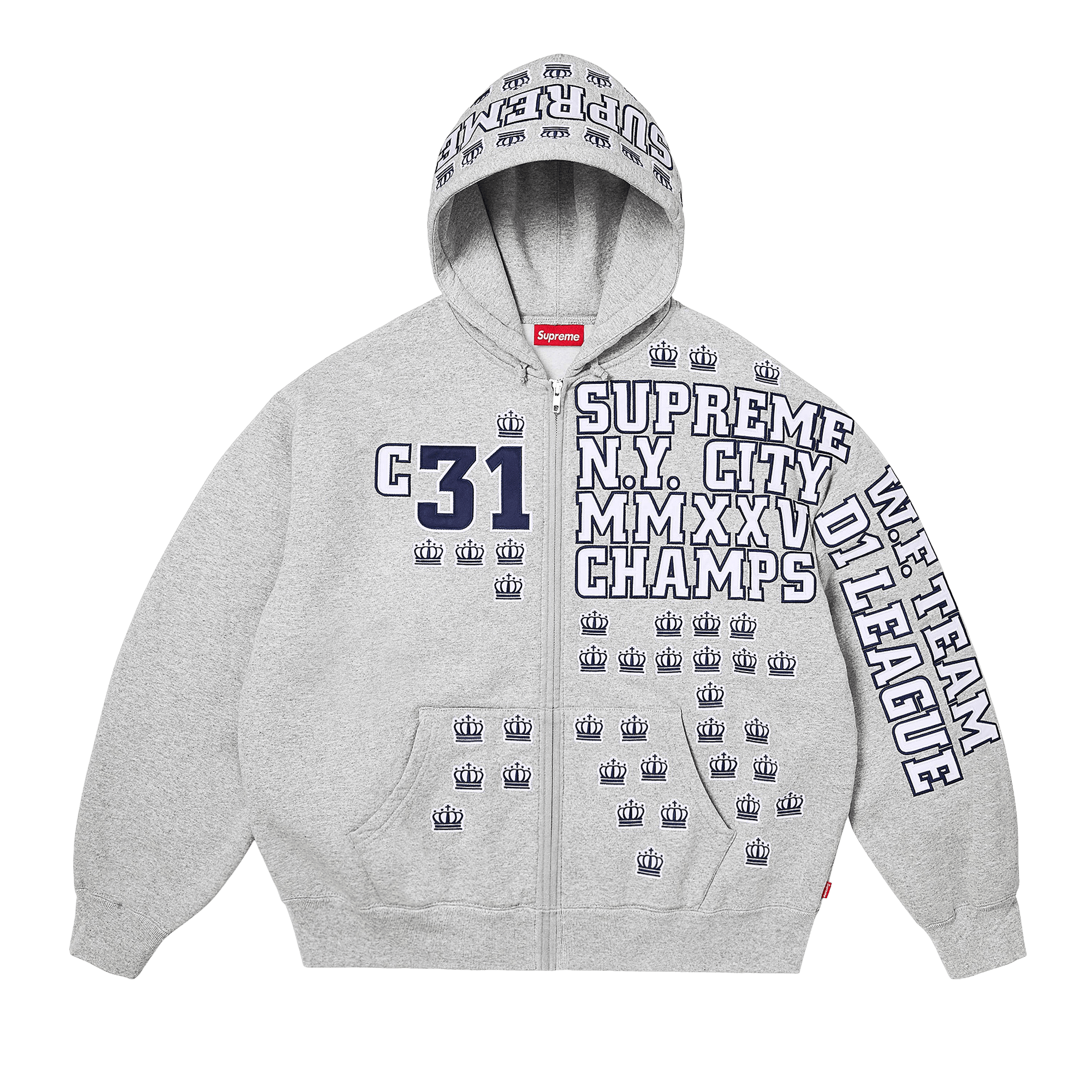 Supreme League Champs Zip Up Hooded Sweatshirt 'Heather Grey'