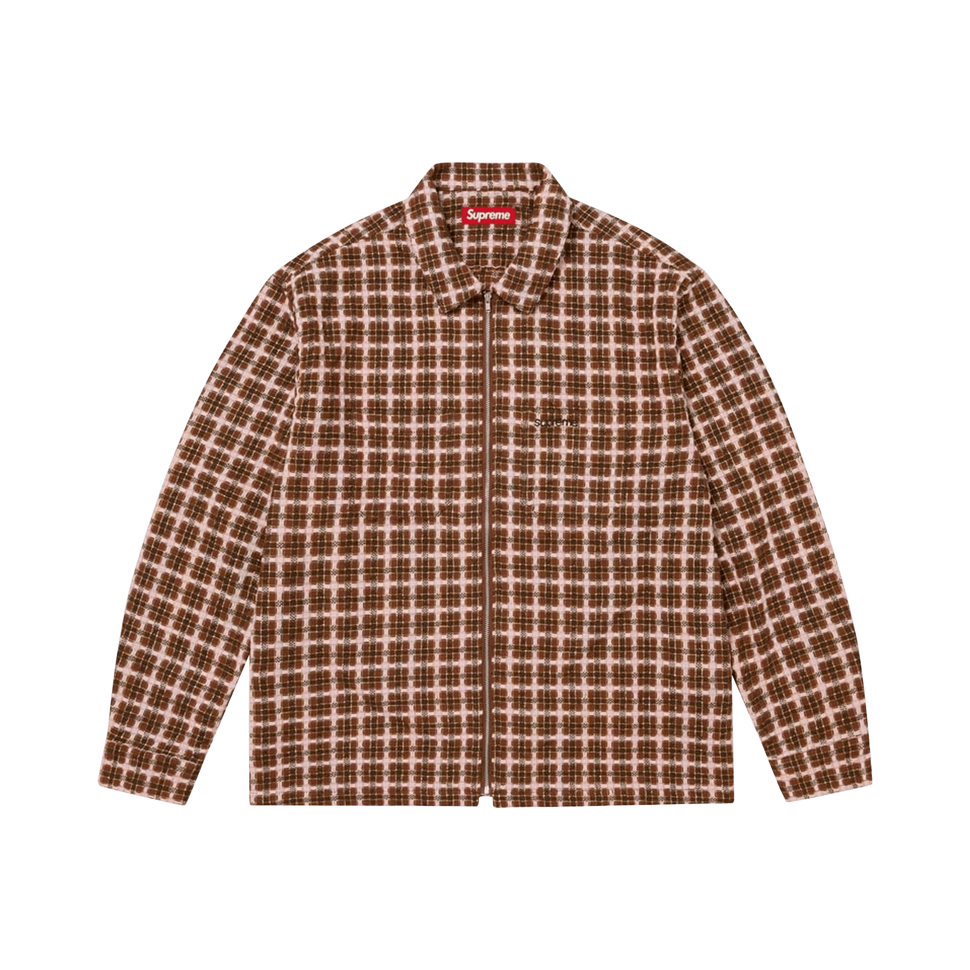 Supreme Metallic Plaid Zip Up Shirt 'Brown'