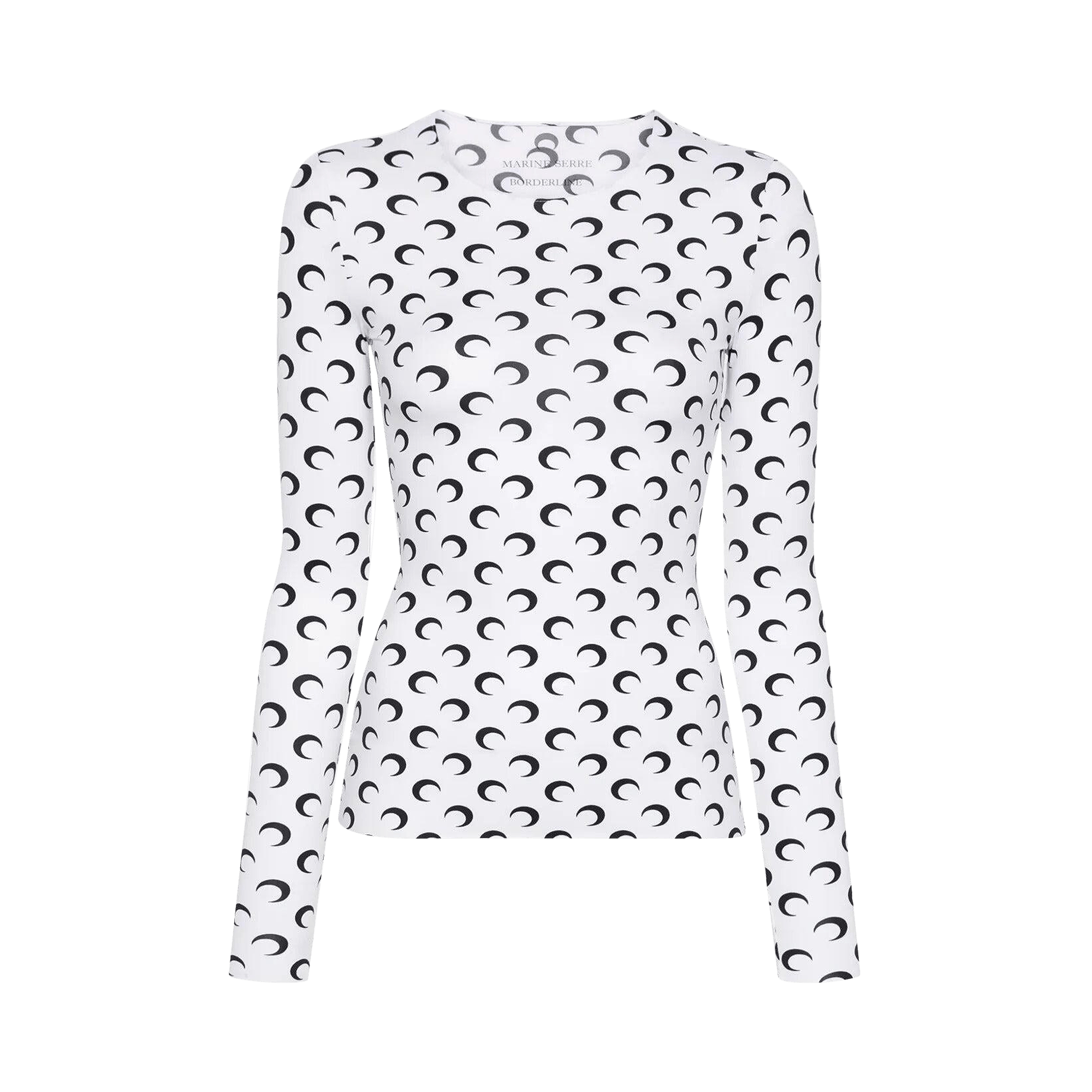 Marine Serre Moon Printed Jersey Long-Sleeve Crewneck Top 'Optical White'
