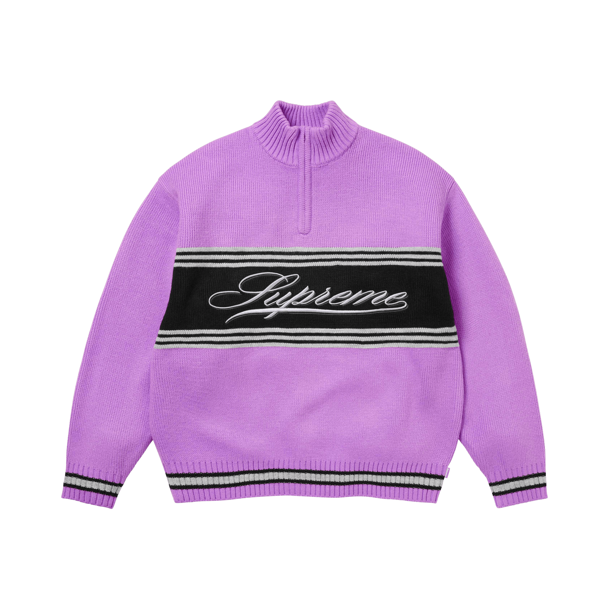 Supreme Script Stripe Half Zip Sweater 'Purple'