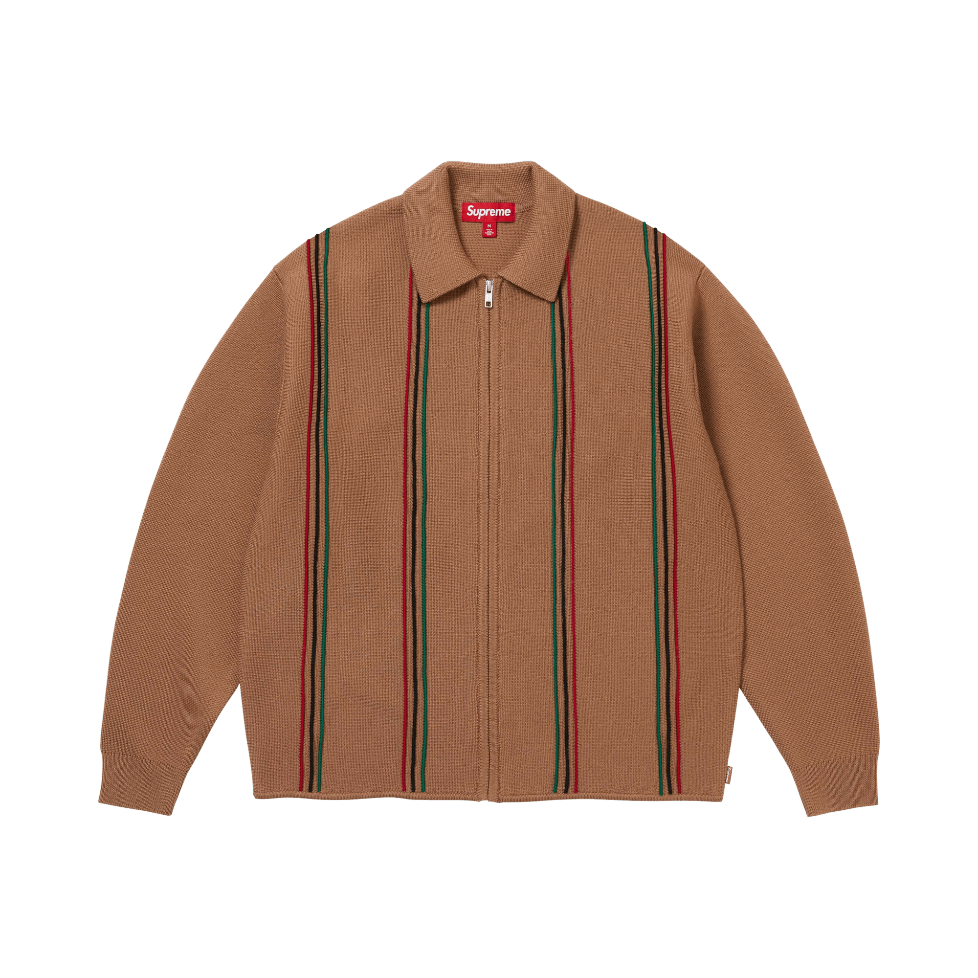 Supreme Stripe Zip Up Polo Sweater 'Tan'