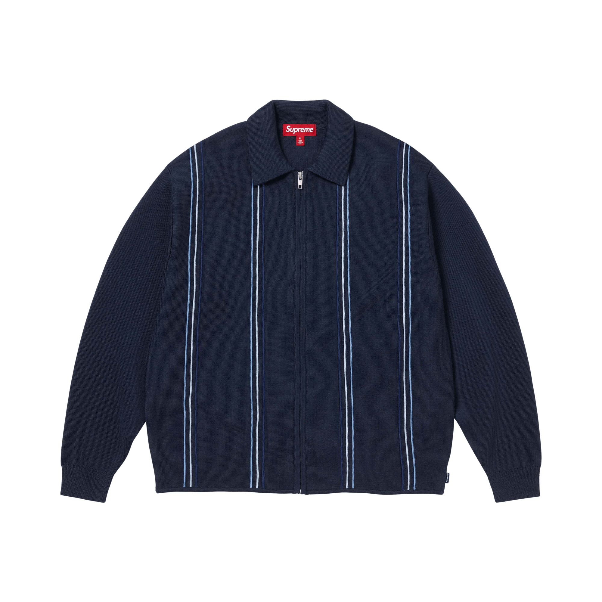 Supreme Stripe Zip Up Polo Sweater 'Navy'