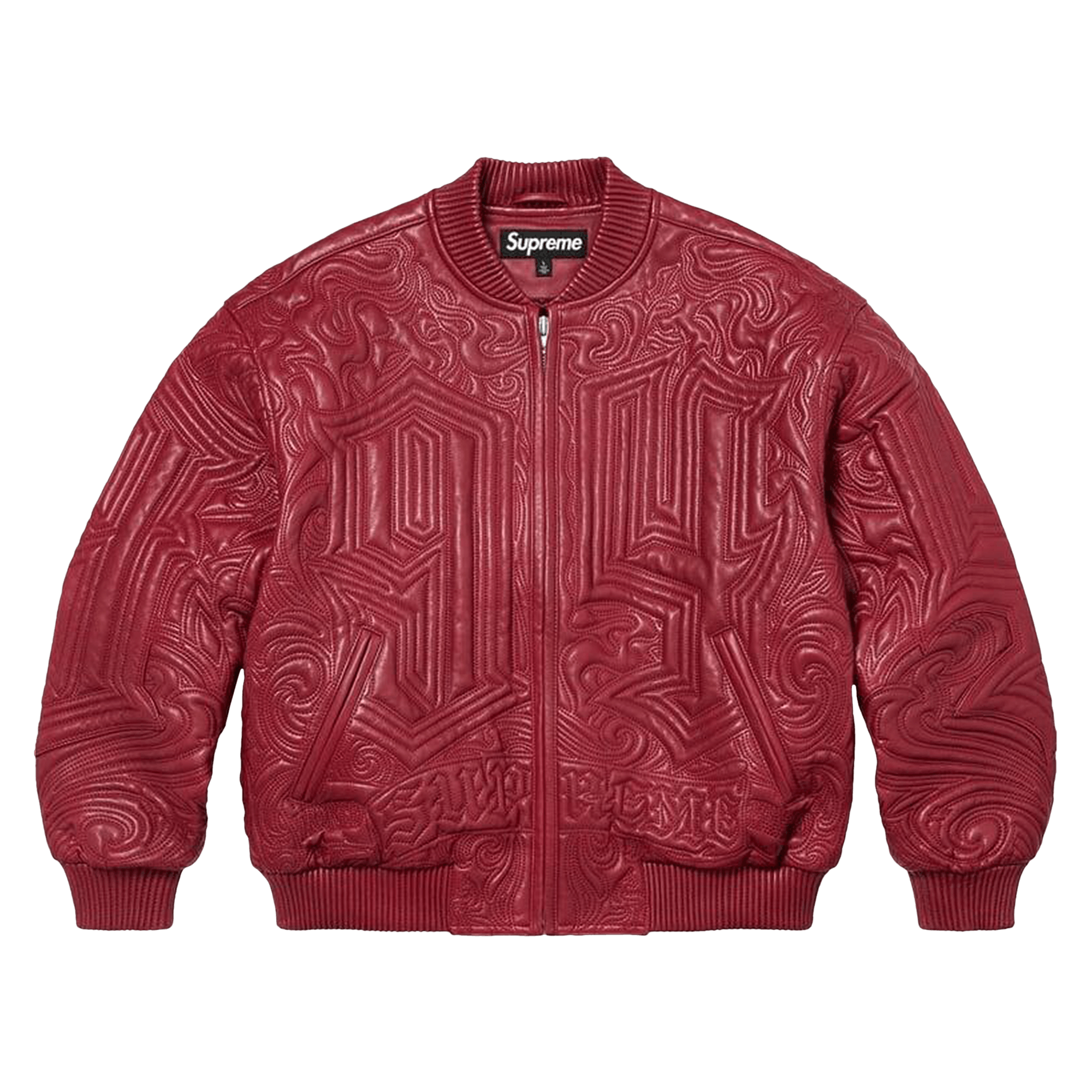 Supreme Mister Cartoon Embroidered Leather Jacket 'Burgundy'