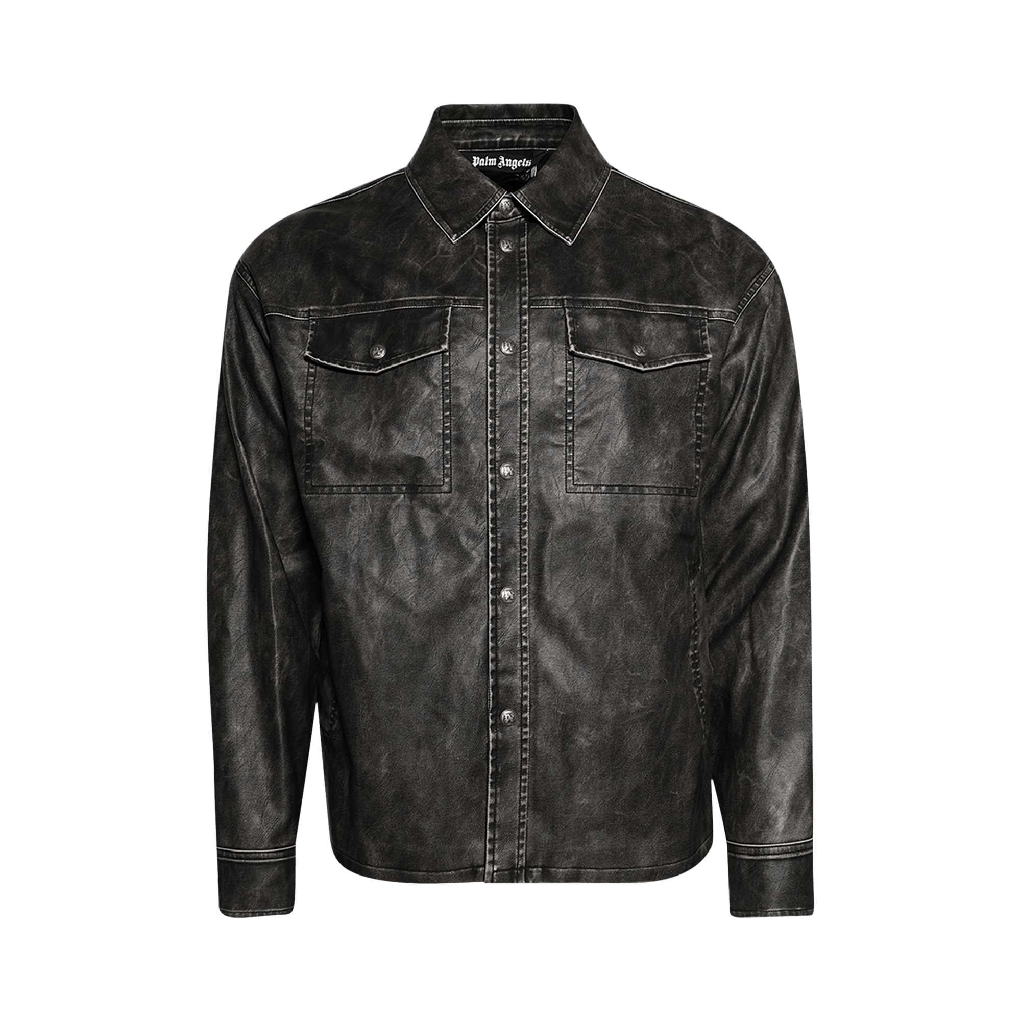 Palm Angels Curved Logo Coated Overshirt 'Dark Grey'