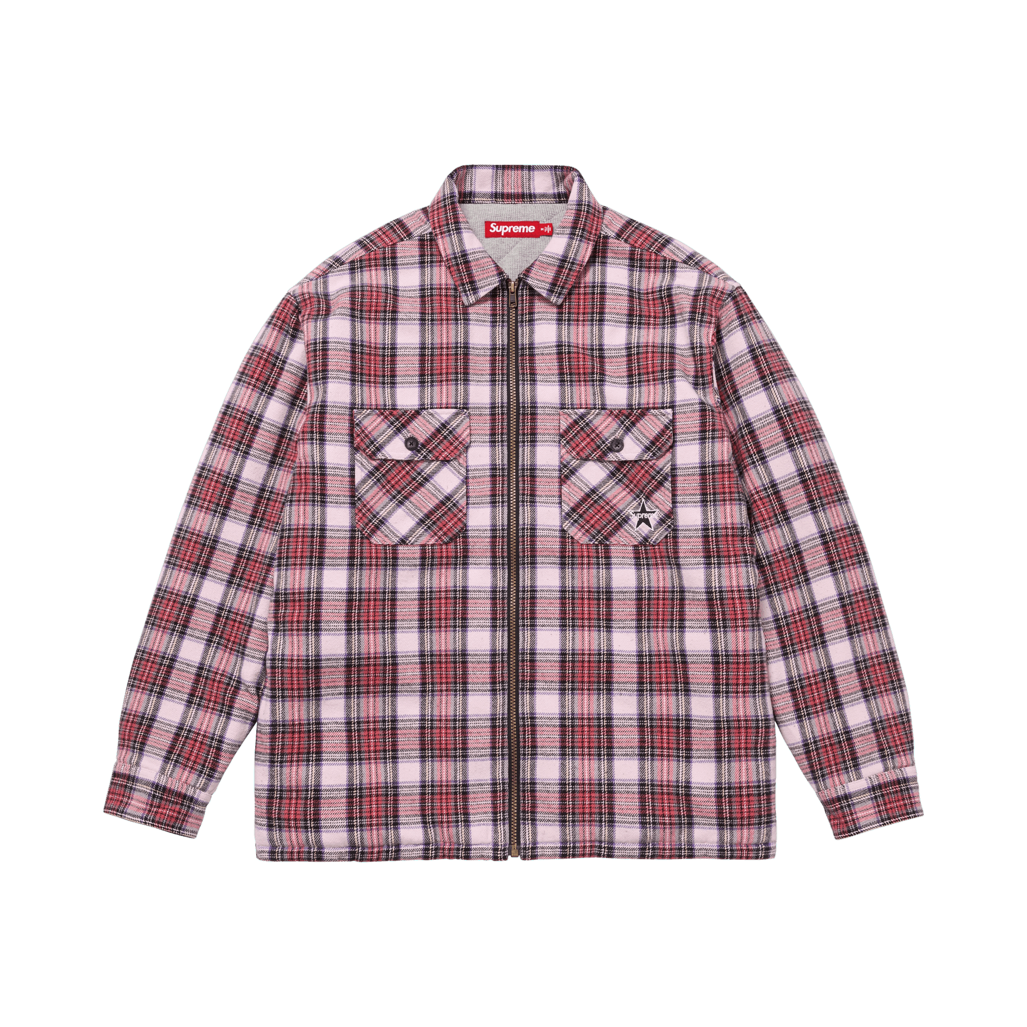 Supreme Thermal Lined Zip Up Flannel Shirt 'Pink'