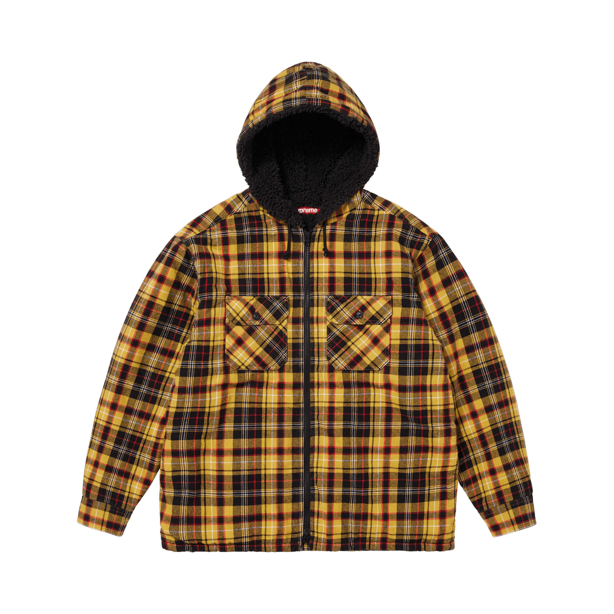 Supreme Lined Zip Up Hooded Flannel Shirt 'Yellow'