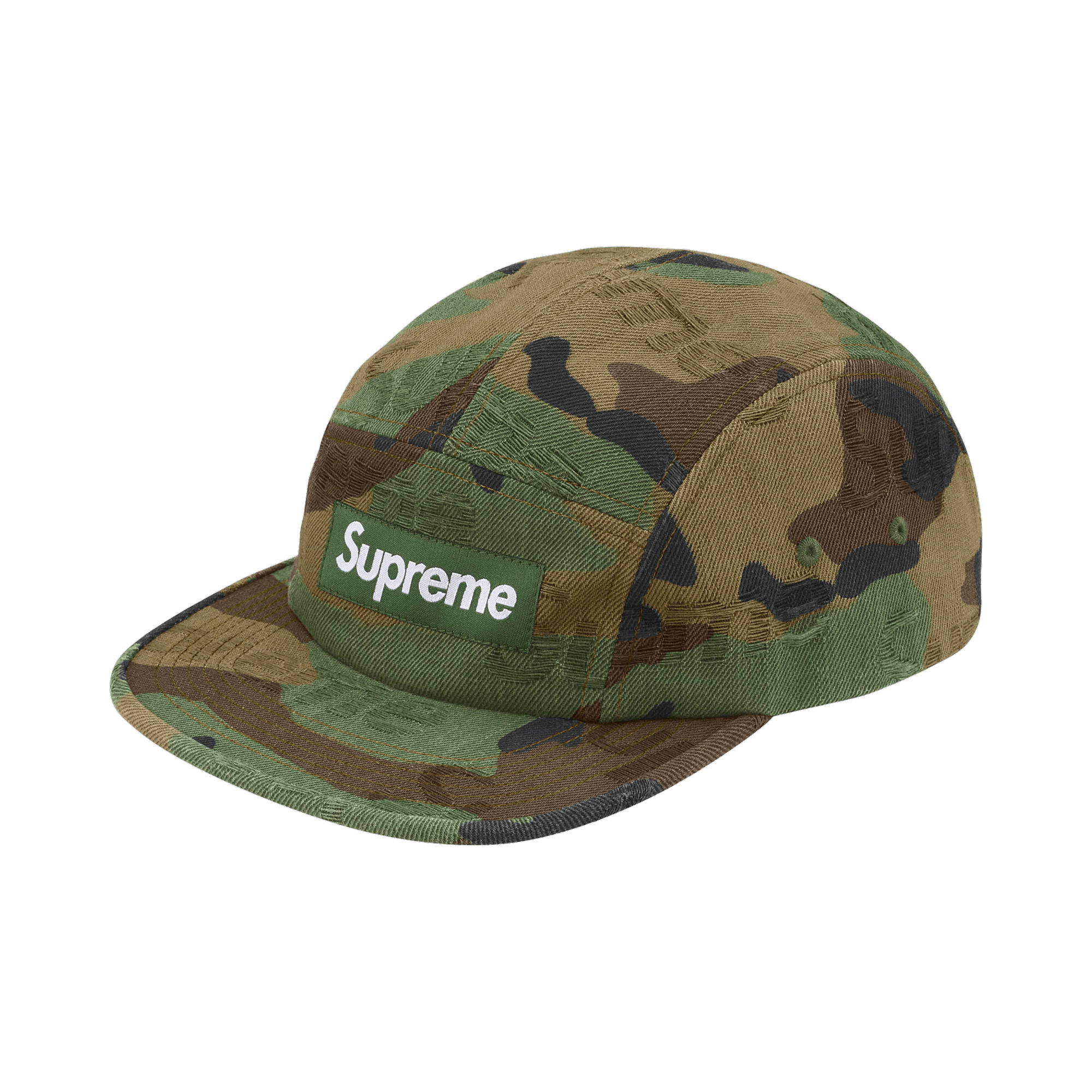 Supreme Jacquard Logos Denim Camp Cap 'Woodland Camo'