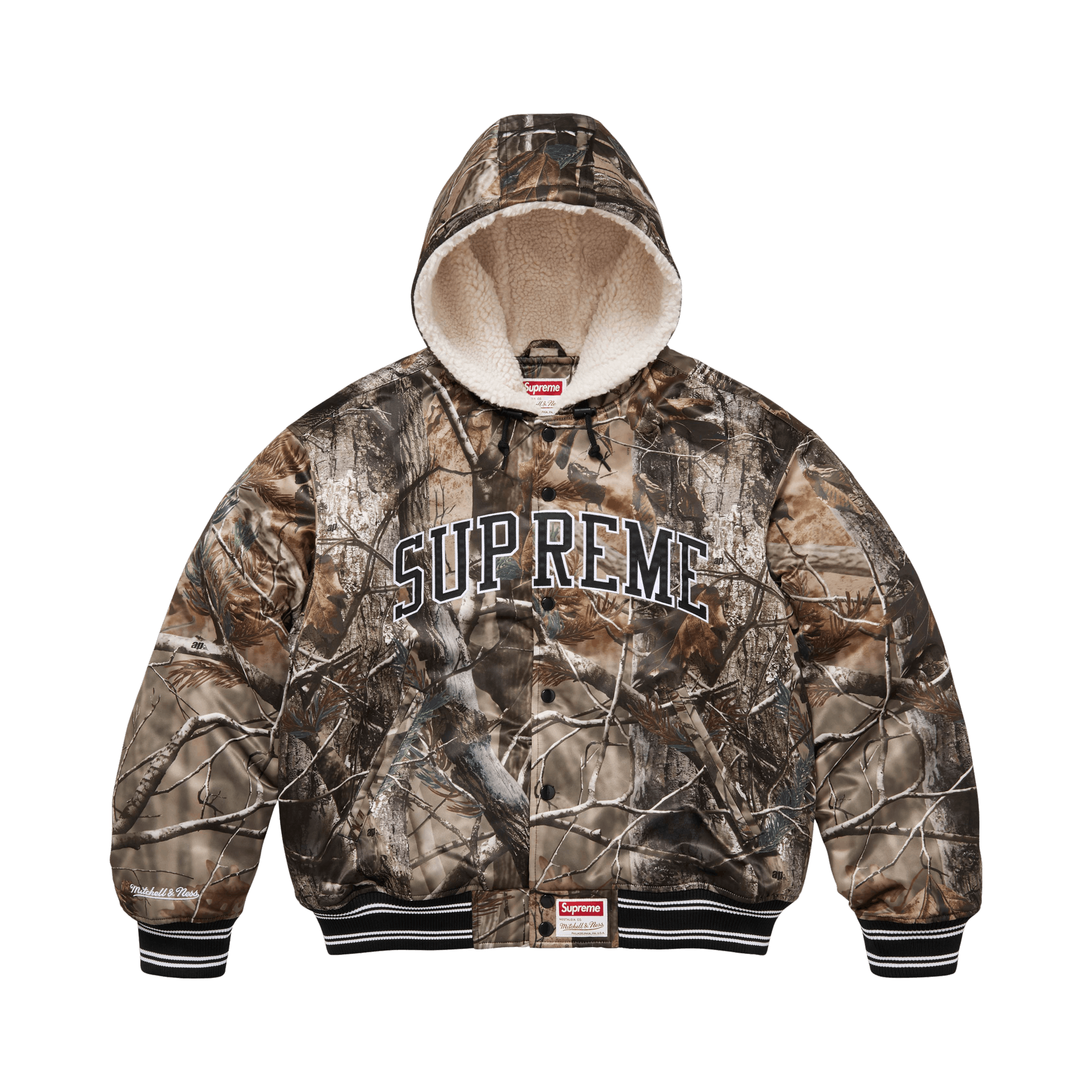 Supreme x Mitchell & Ness Lined Hooded Satin Varsity Jacket 'Realtree AP Camo'