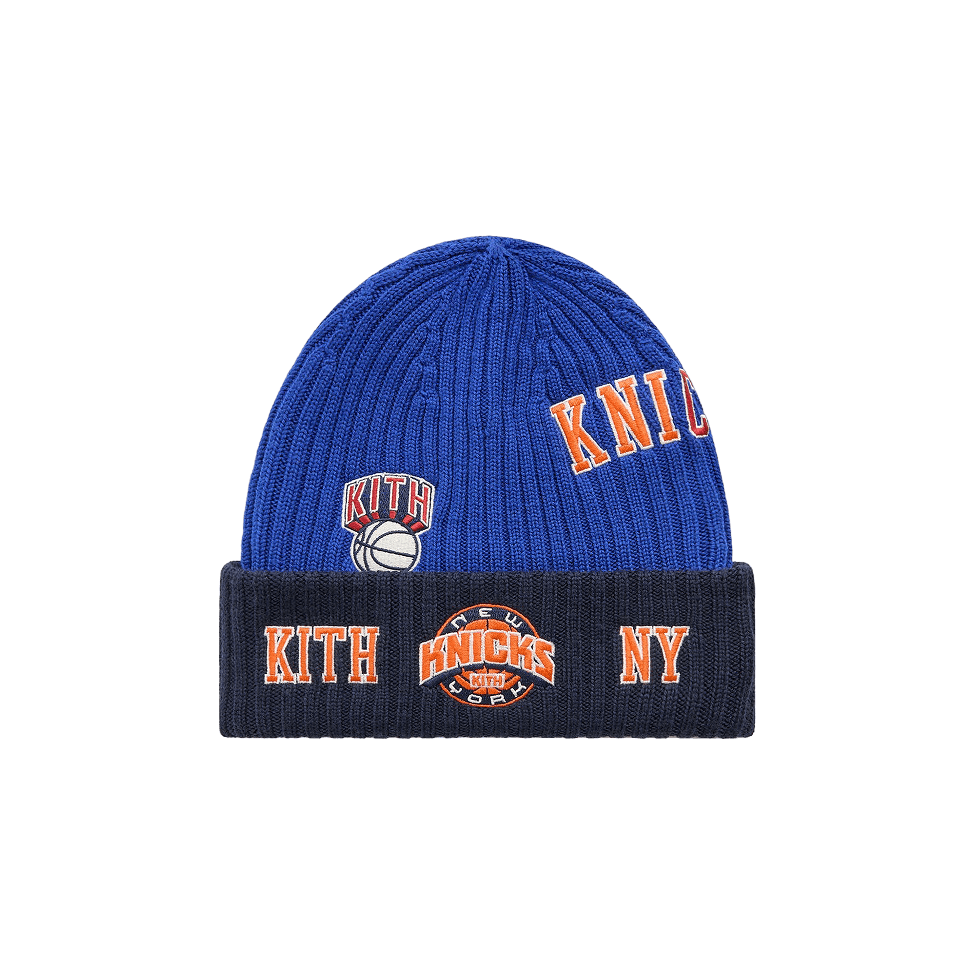 Kith x New Era For The New York Knicks All Over Patches Knit Beanie 'Royal'