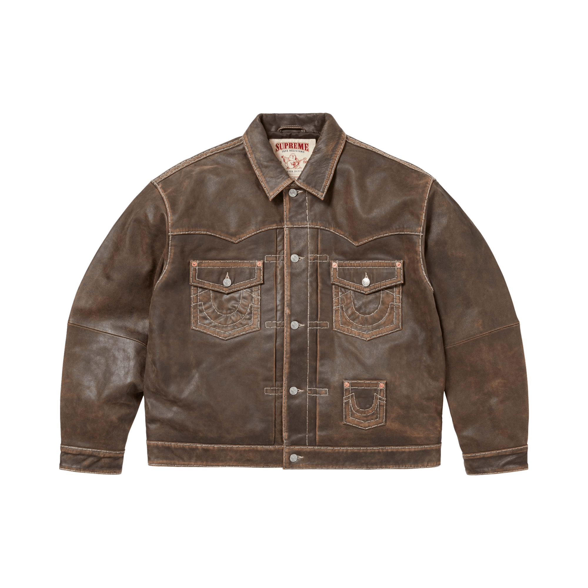 Supreme x True Religion Leather Trucker Jacket 'Brown'