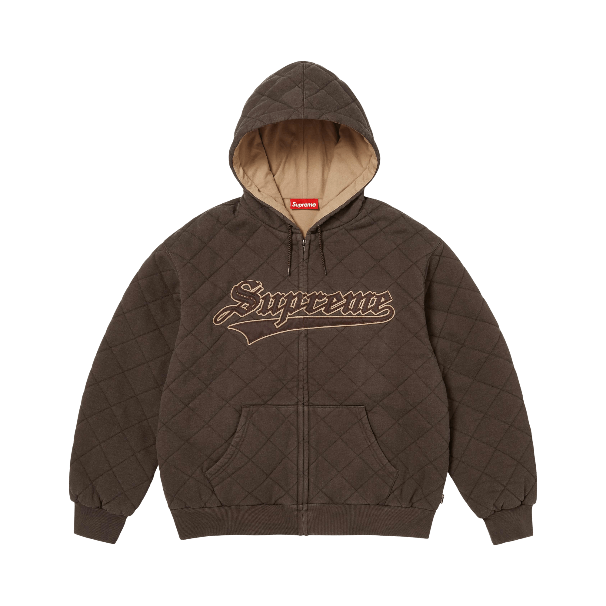 Supreme Quilted Zip Up Hooded Sweatshirt 'Dark Brown'