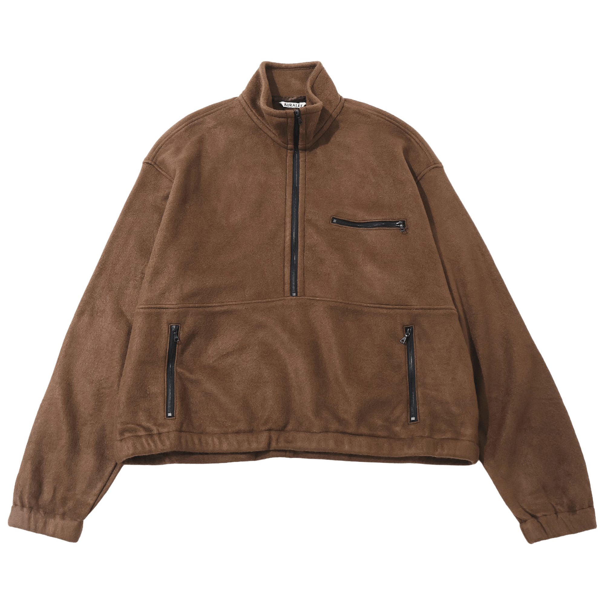 Auralee Pure Silk Comfort Fleece Half Zip 'Brown'