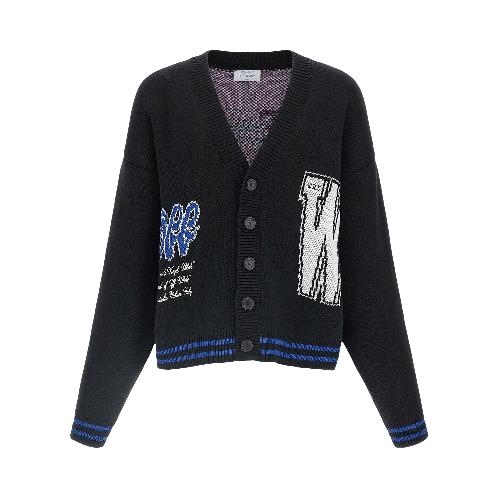 Off-White 00 Glide Diagonal Varsity Knit Cardigan 'Black/White'