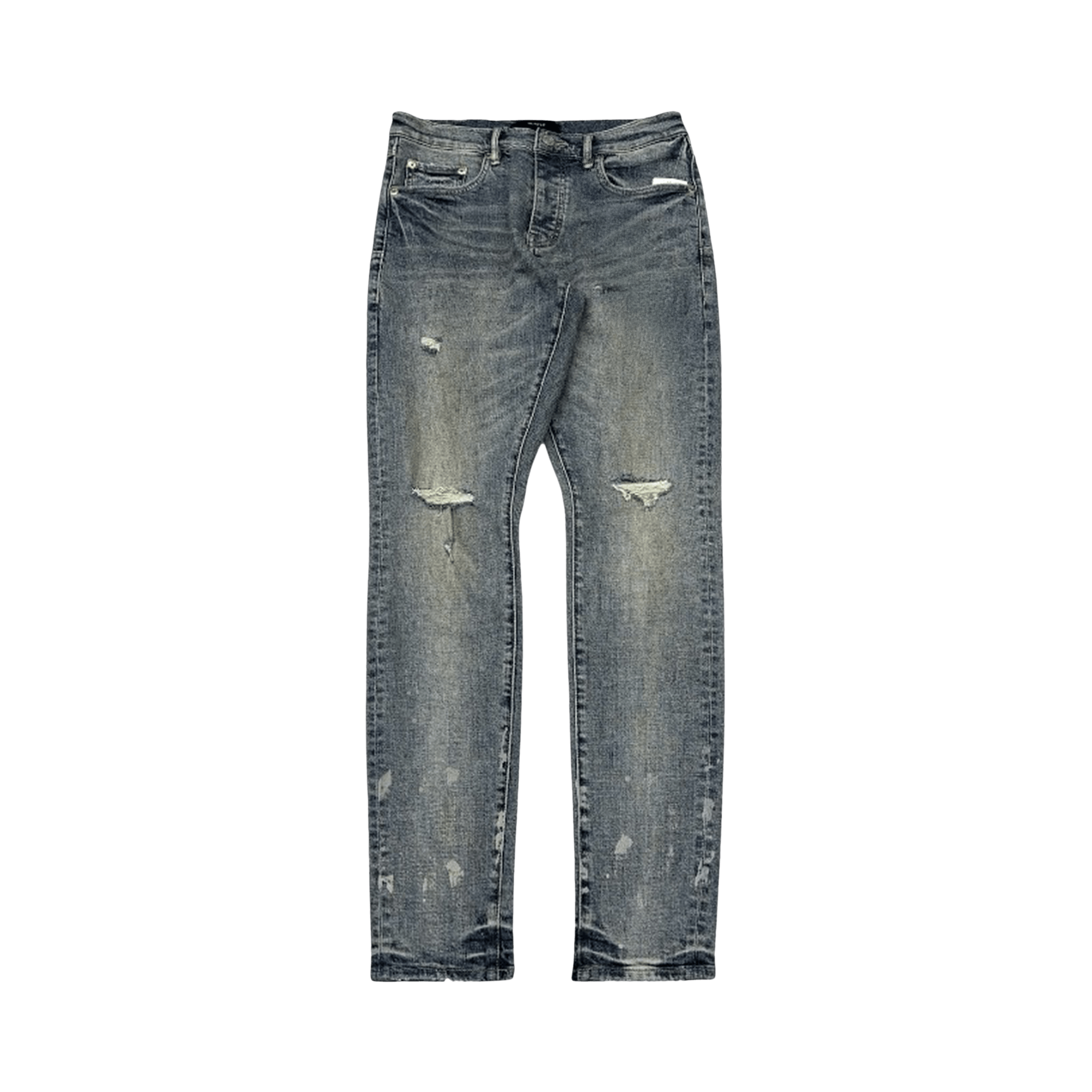 PURPLE BRAND Worn Slashed Paint Denim 'Light Indigo'