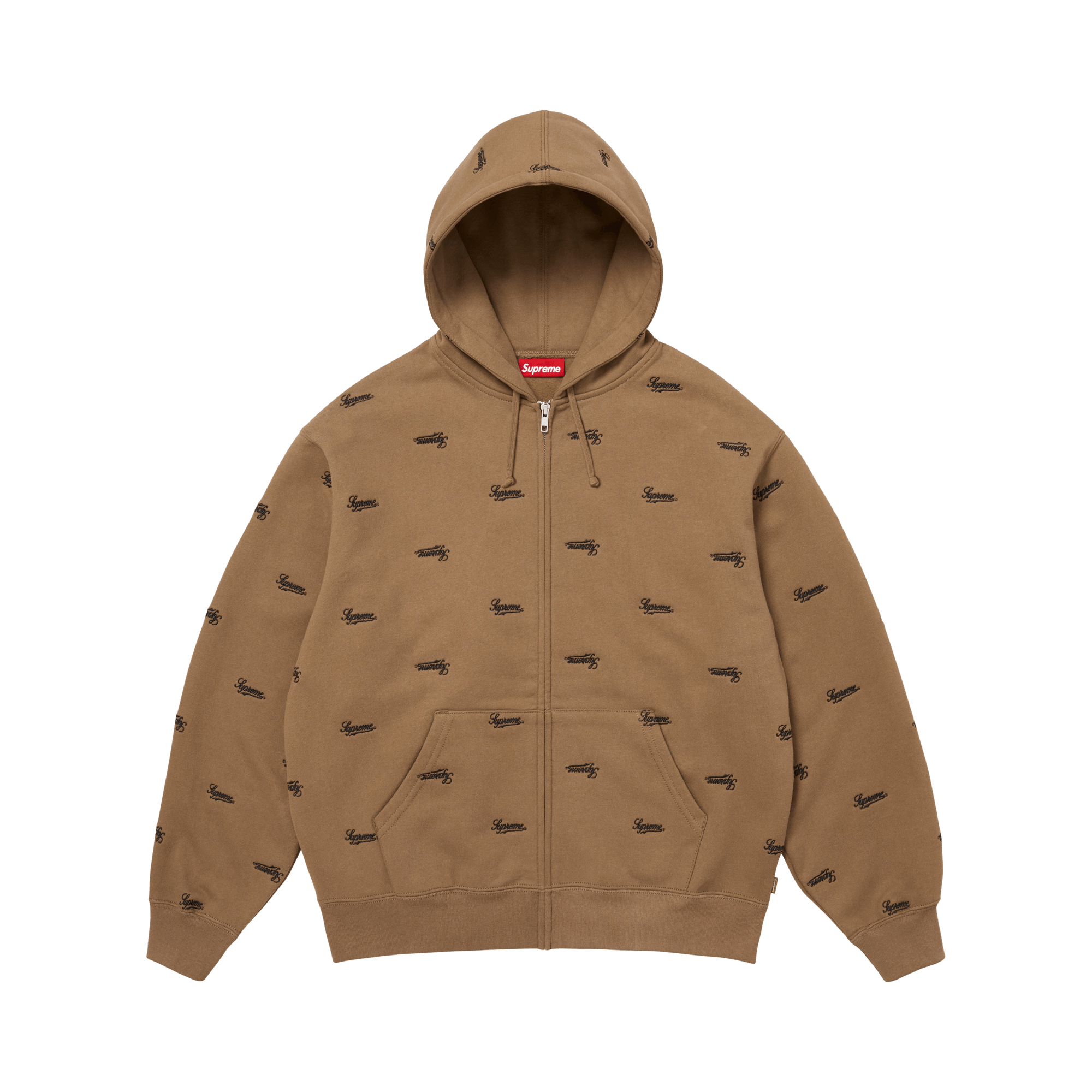 Supreme Repeat Script Zip Up Hooded Sweatshirt 'Dark Khaki'