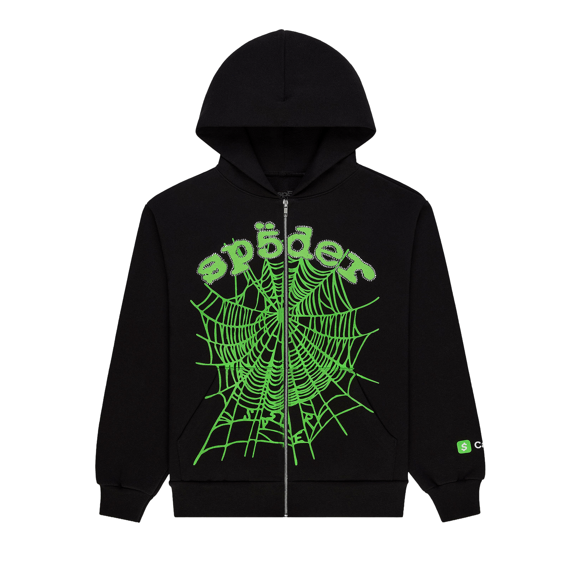 Sp5der Ca$H OG Web V2 Rhinestone Zip Hoodie 'Black'