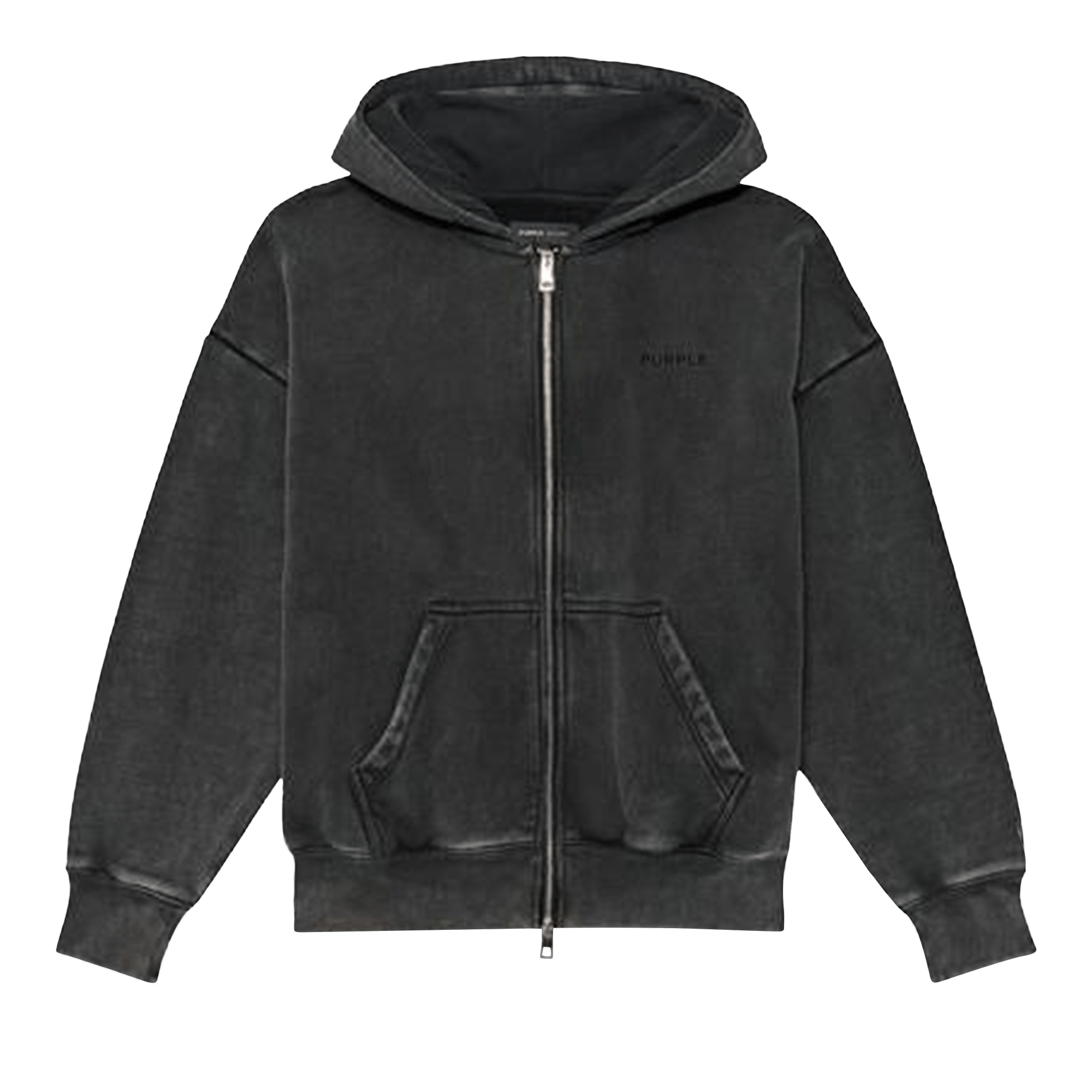 PURPLE BRAND Fleece Zip Front Hoodie 'Black'