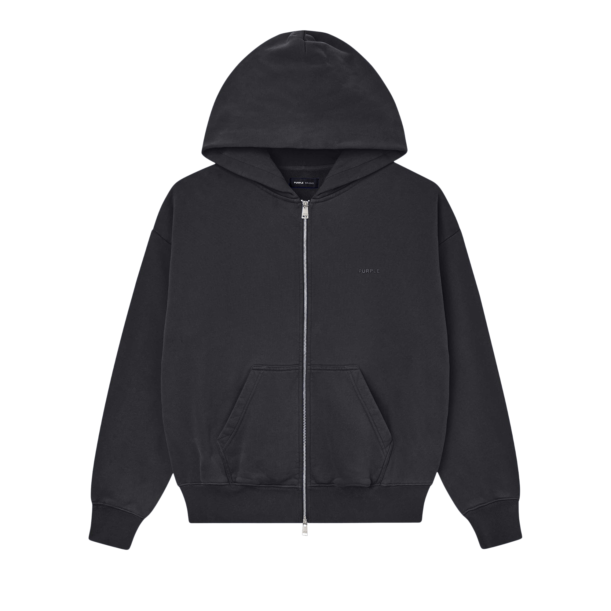 PURPLE BRAND Fleece Zip Front Hoodie 'Black'