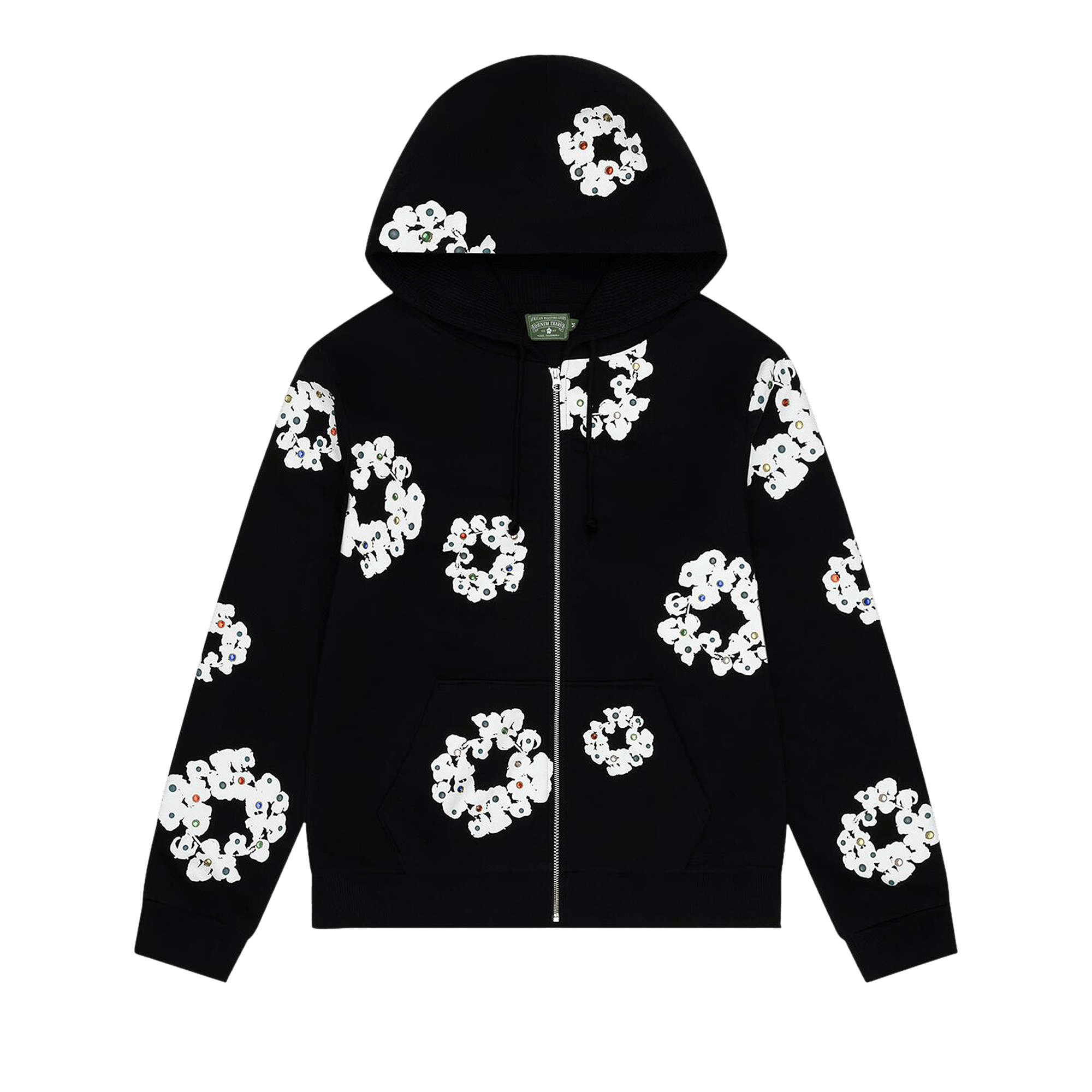 Denim Tears Rhinestone Cotton Wreath Zip Hoodie 'Black'