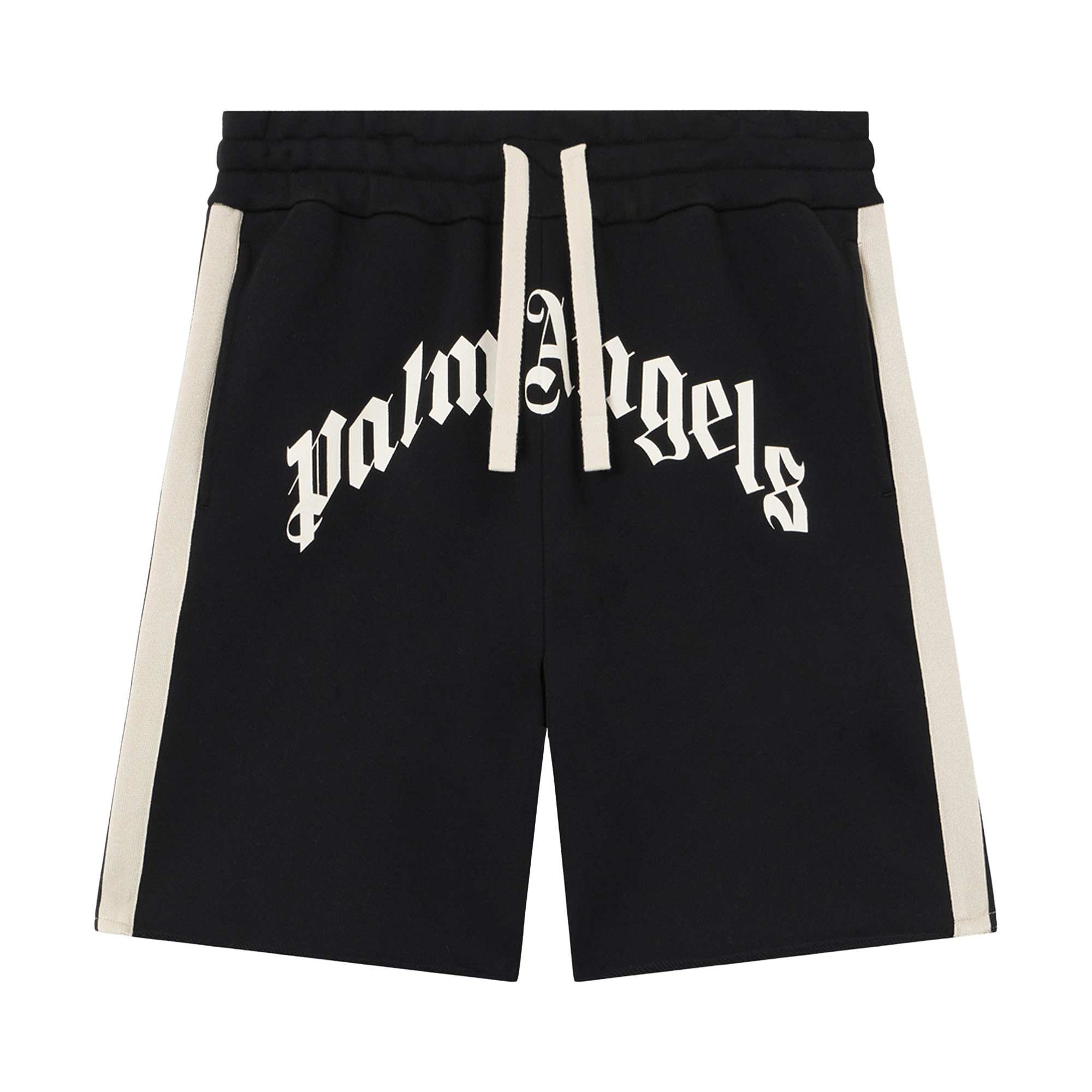 Palm Angels Curved Logo Track Sweatshorts 'Black/Off White'
