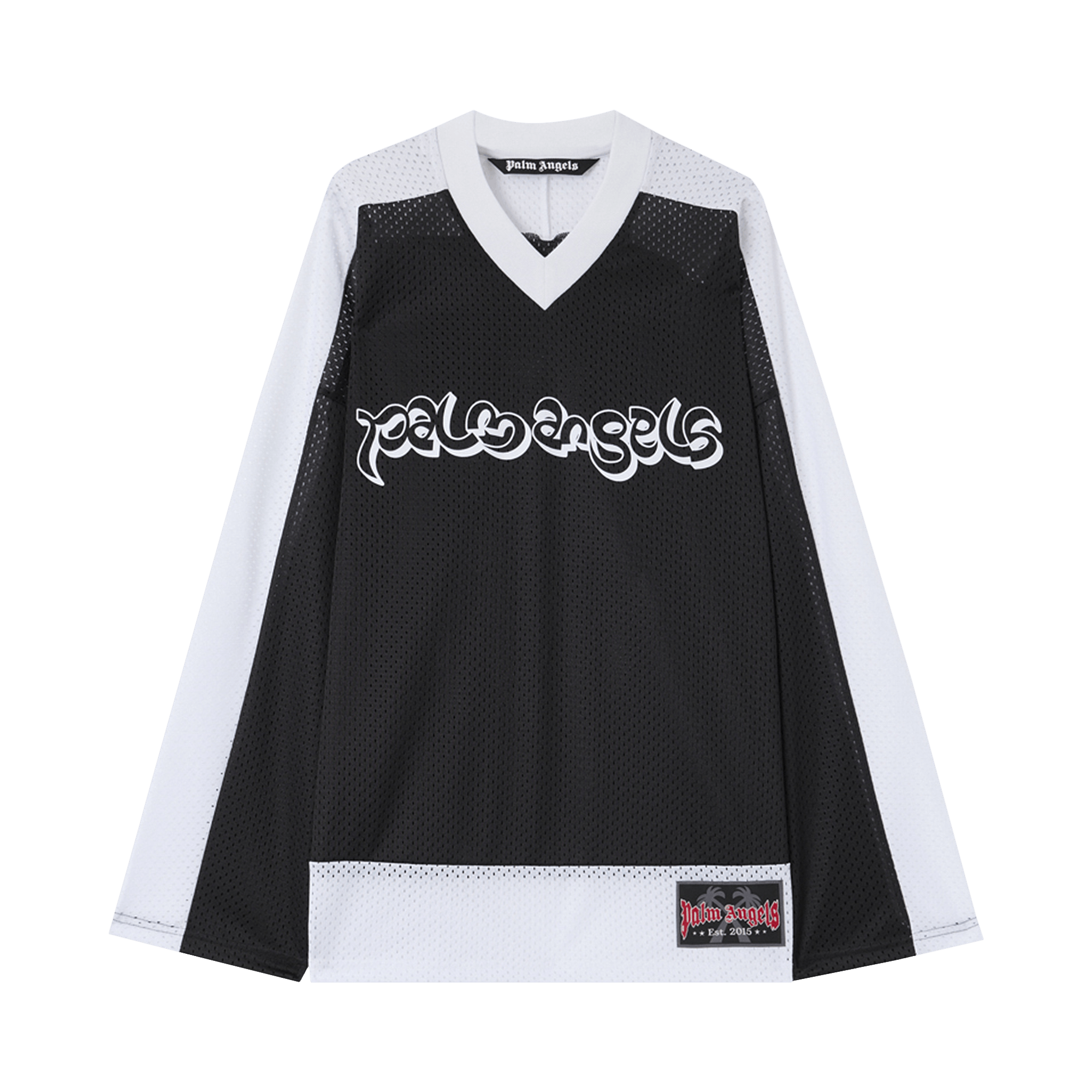 Palm Angels Thai Logo Mesh Loose Long-Sleeve Tee 'Black/White'