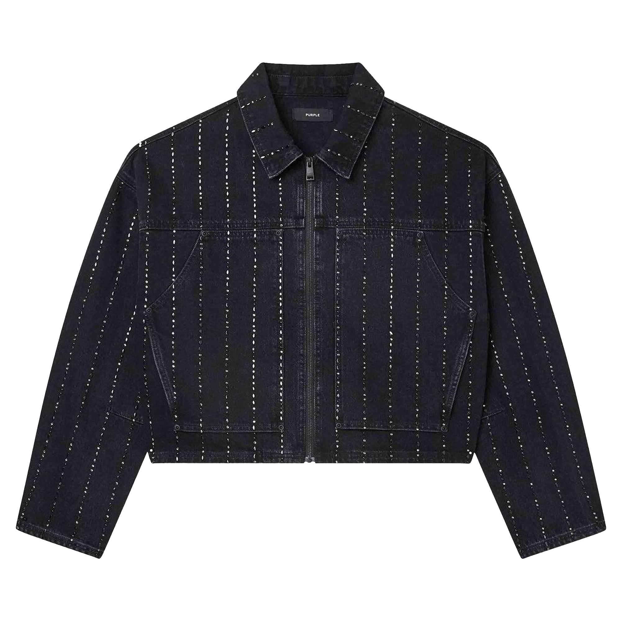 PURPLE BRAND Pinstripe Hotfix Carpenter Sweater 'Black'