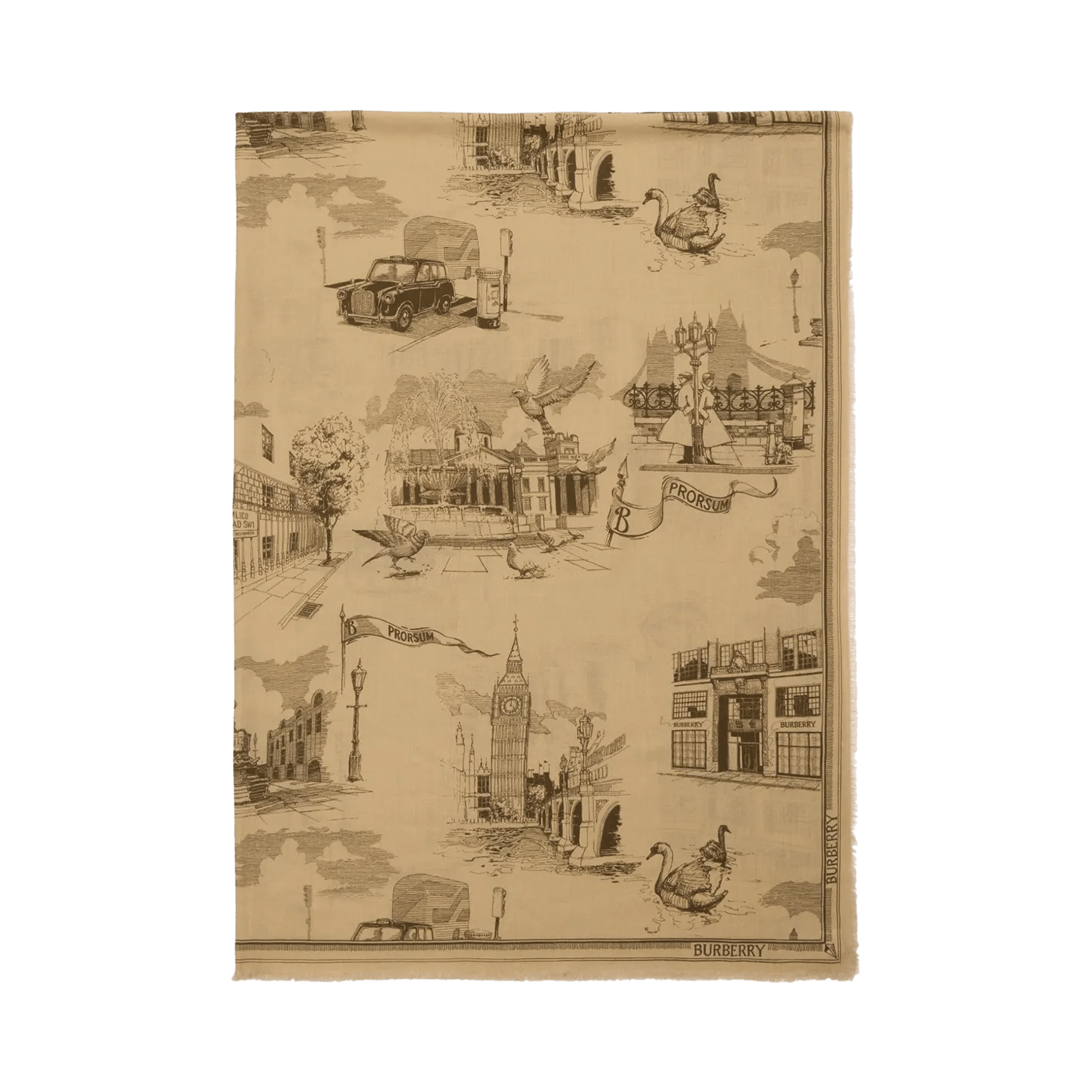 Burberry MU London Landmarks Wool Silk Scarf 'Sand'