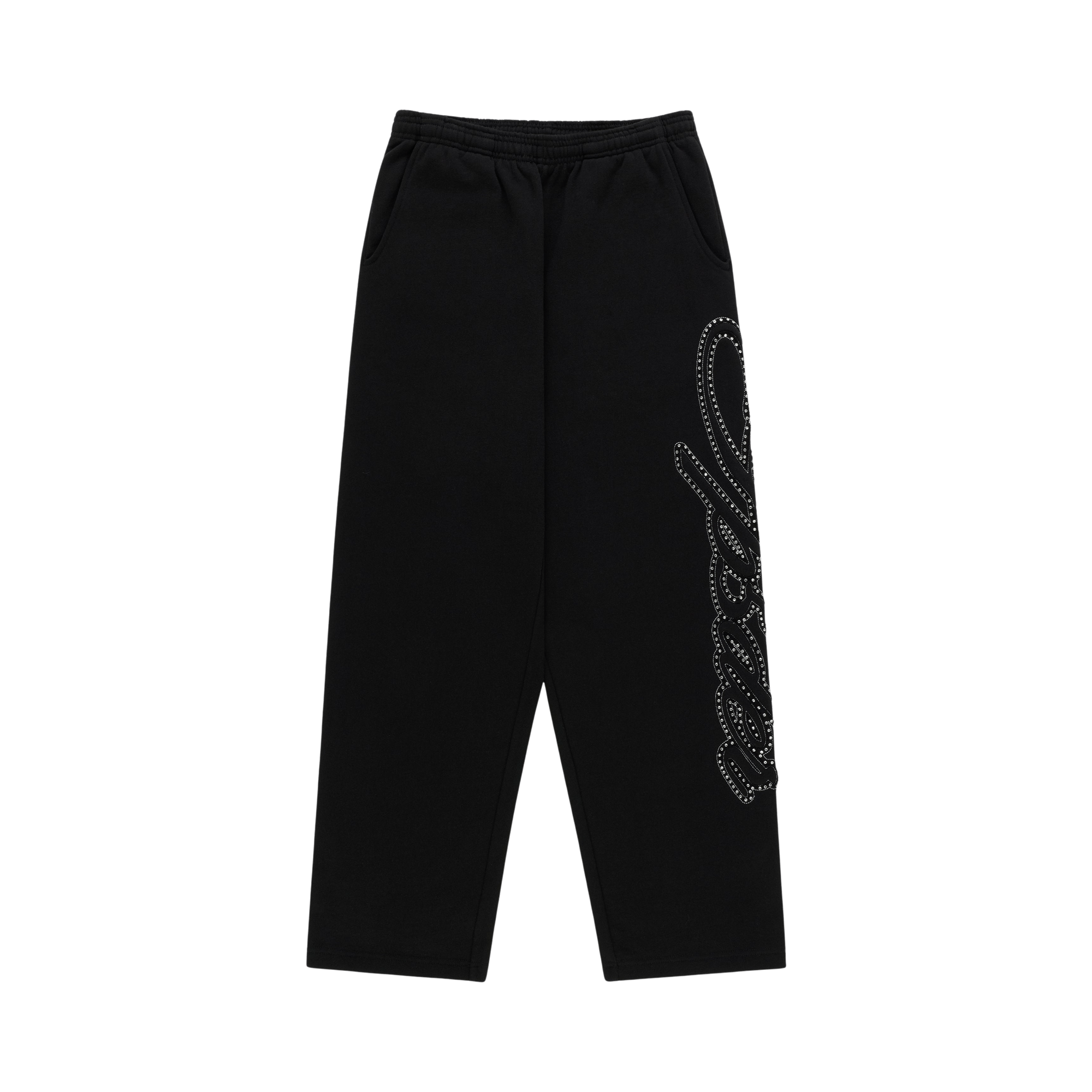 Sp5der Rhinestone Script Wide Leg Sweatpant 'Black'