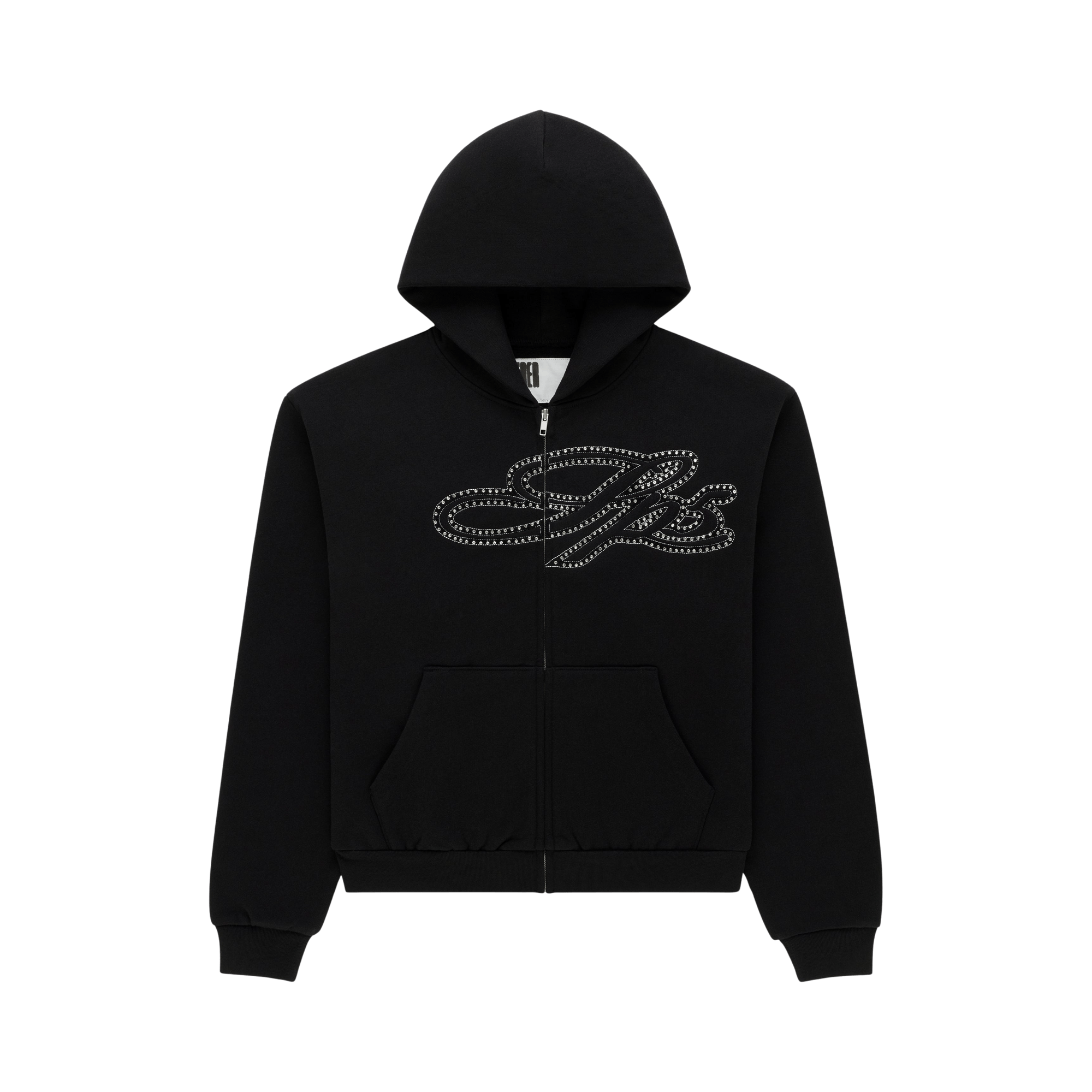 Sp5der Rhinestone Script Full Zip Hoodie 'Black'