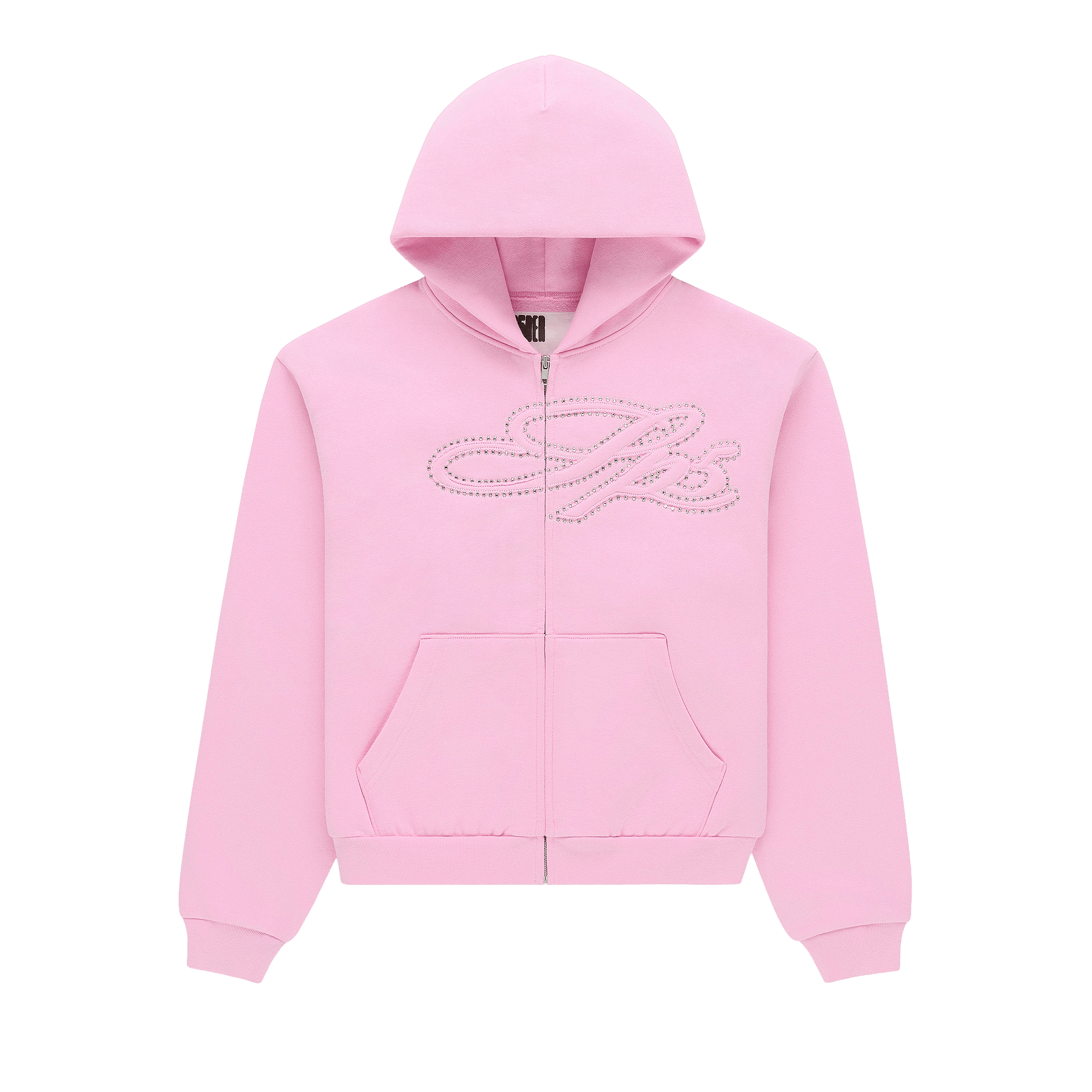 Sp5der Rhinestone Script Zip Hoodie 'Light Pink'